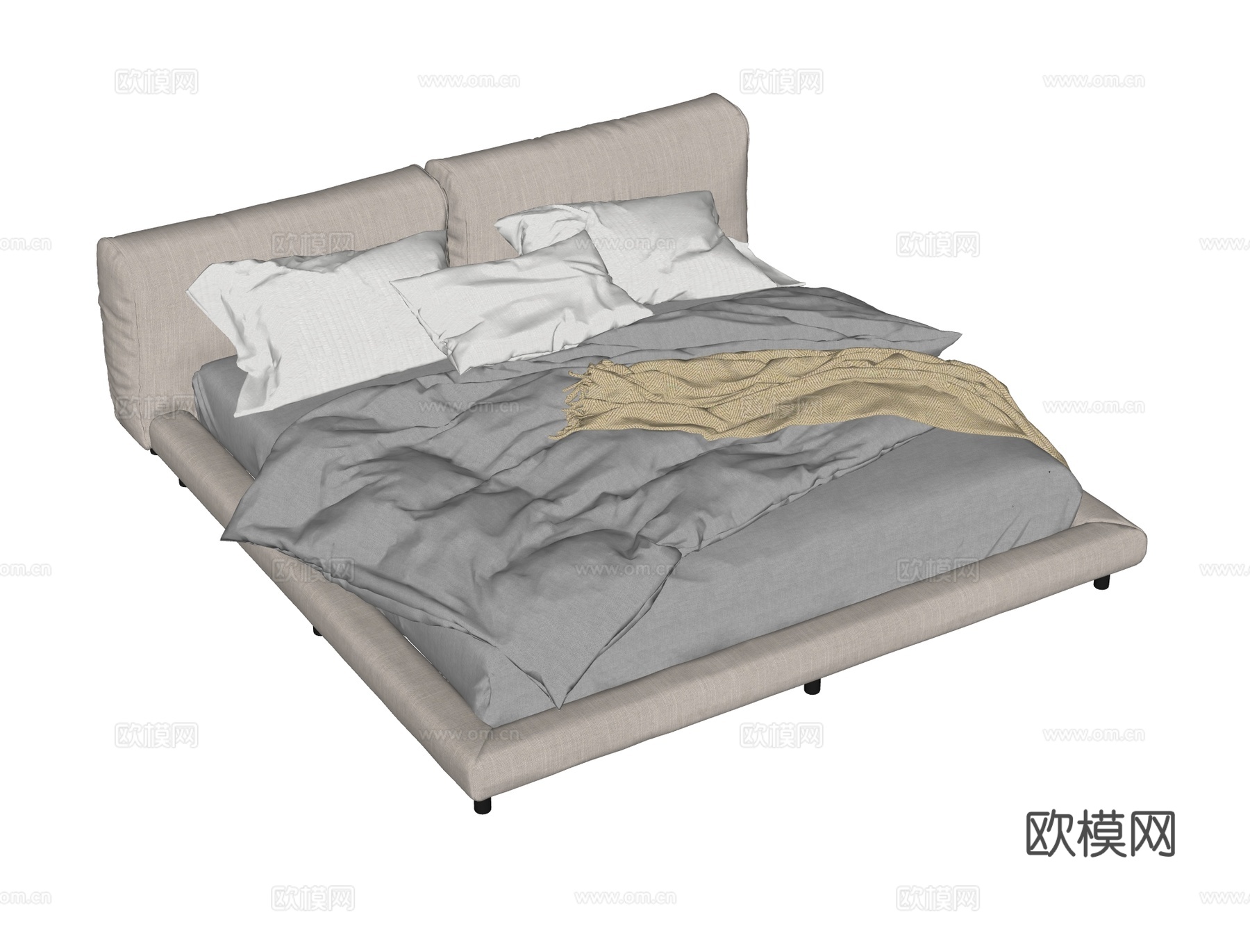 床 双人床 现代床su模型下载（渲染图2）