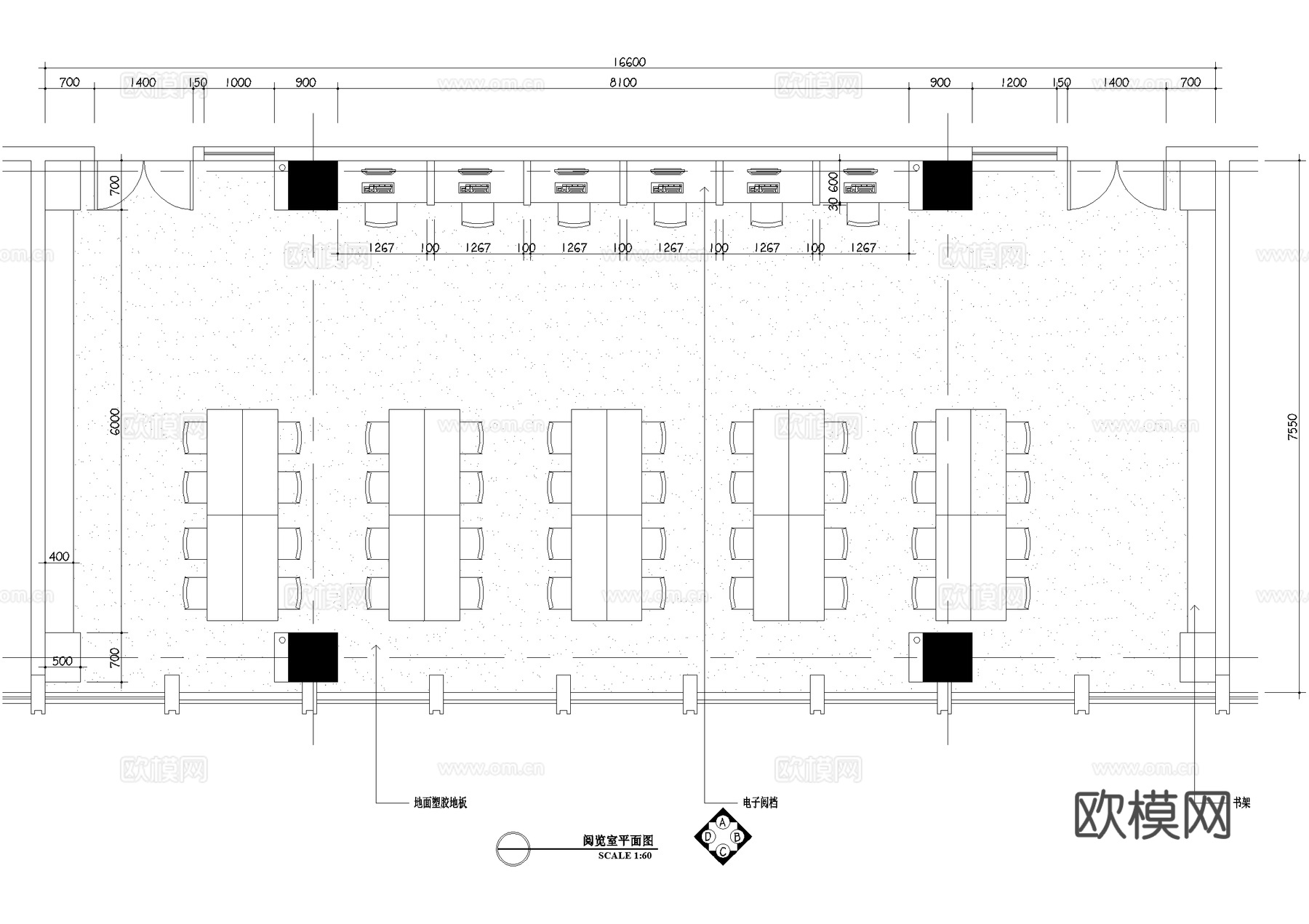 电子阅档室图书室CAD施工图cad施工图下载（渲染图1）