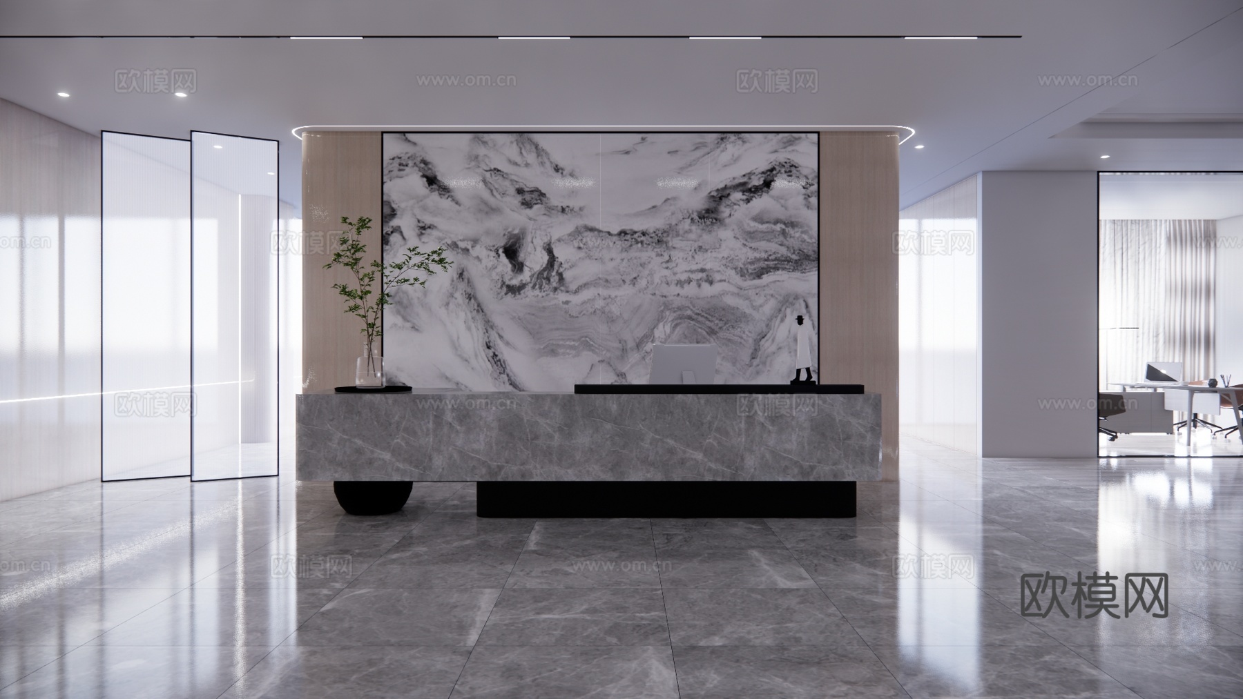 公司前台 接待 展厅 办公空间su模型