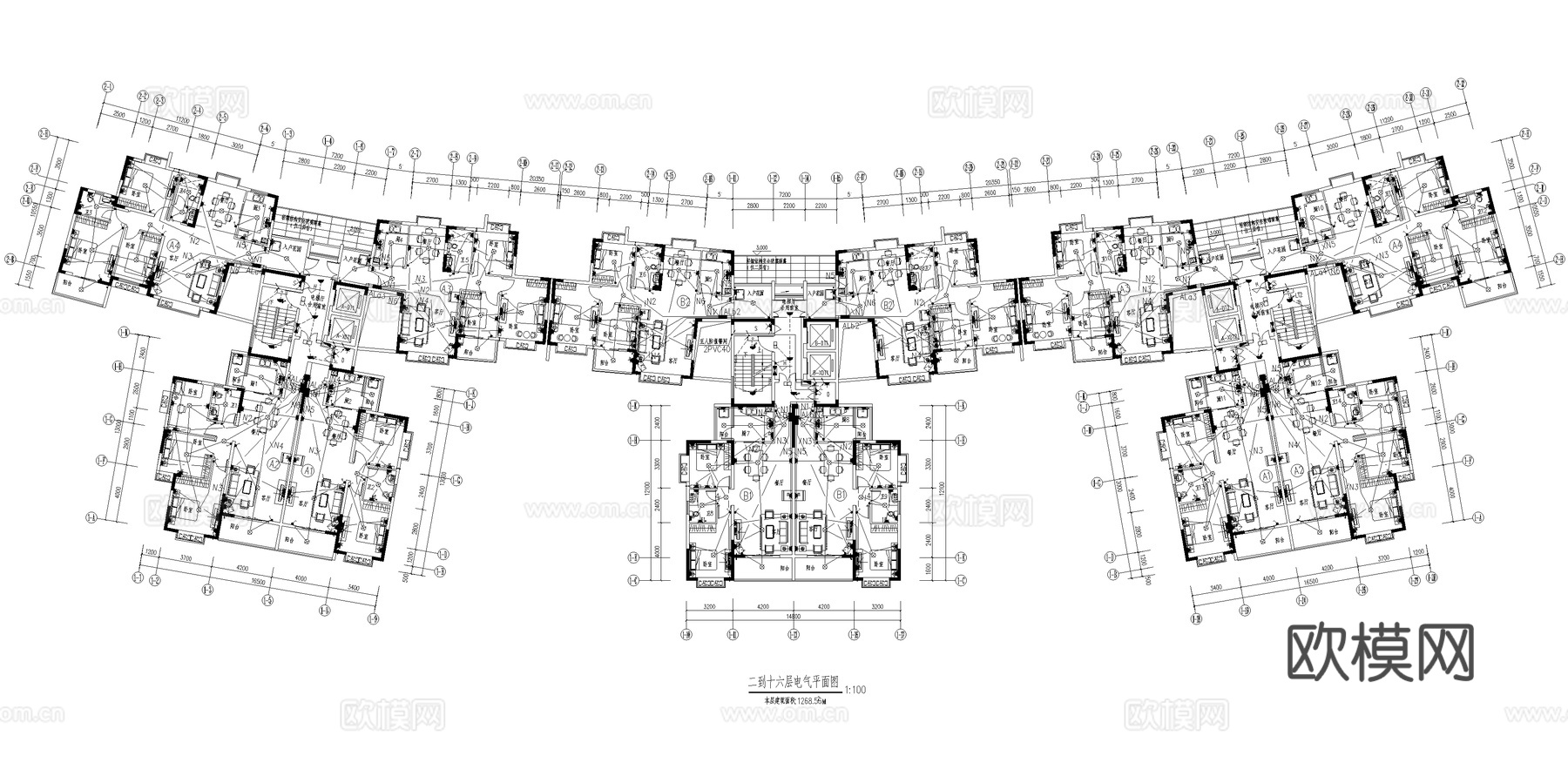 医院宿舍 建筑电气 弱电图 系统图 基础接地防雷消防 CADcad施工图下载（渲染图2）