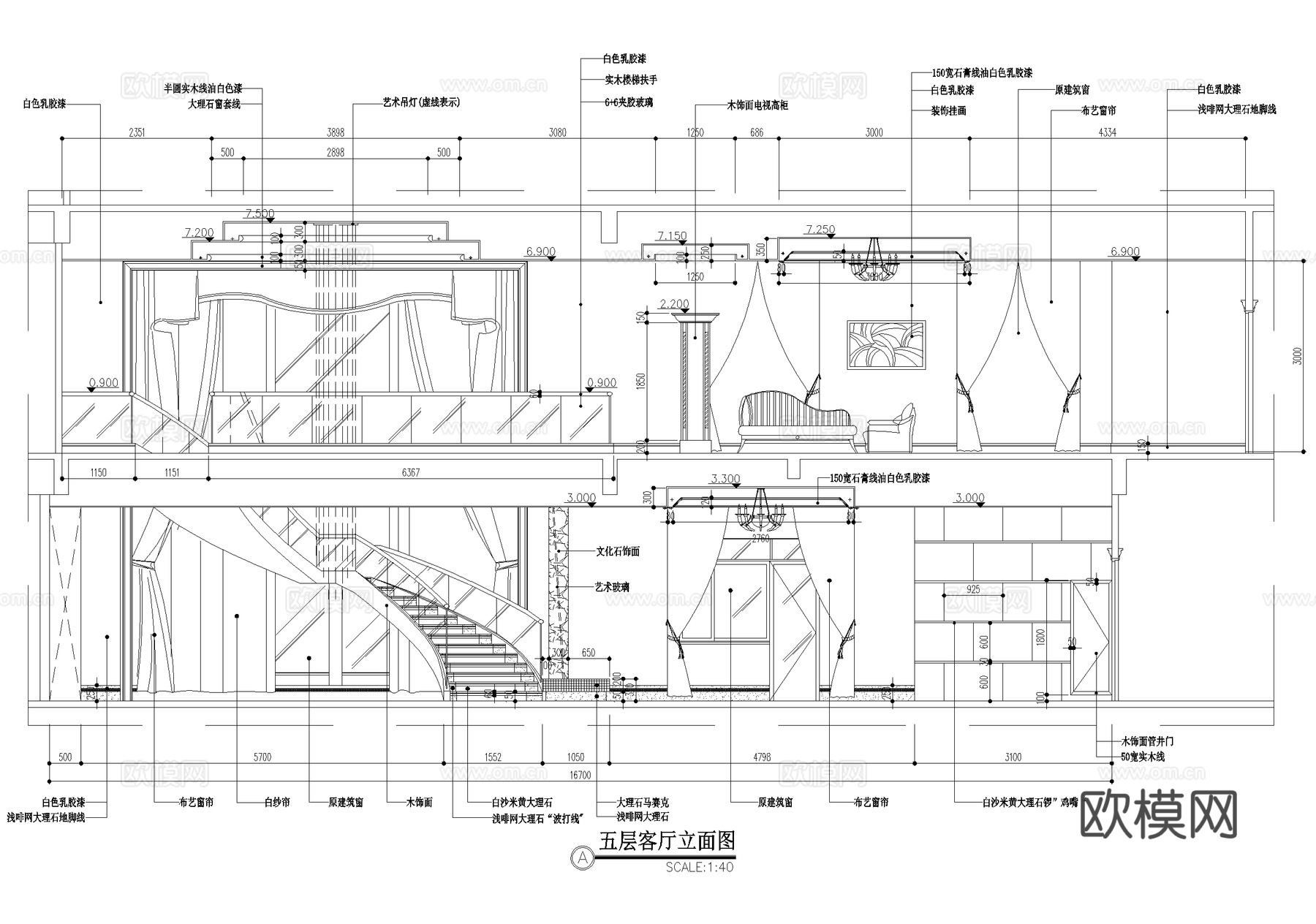 别墅客厅 挑空 过厅 CAD施工图cad施工图