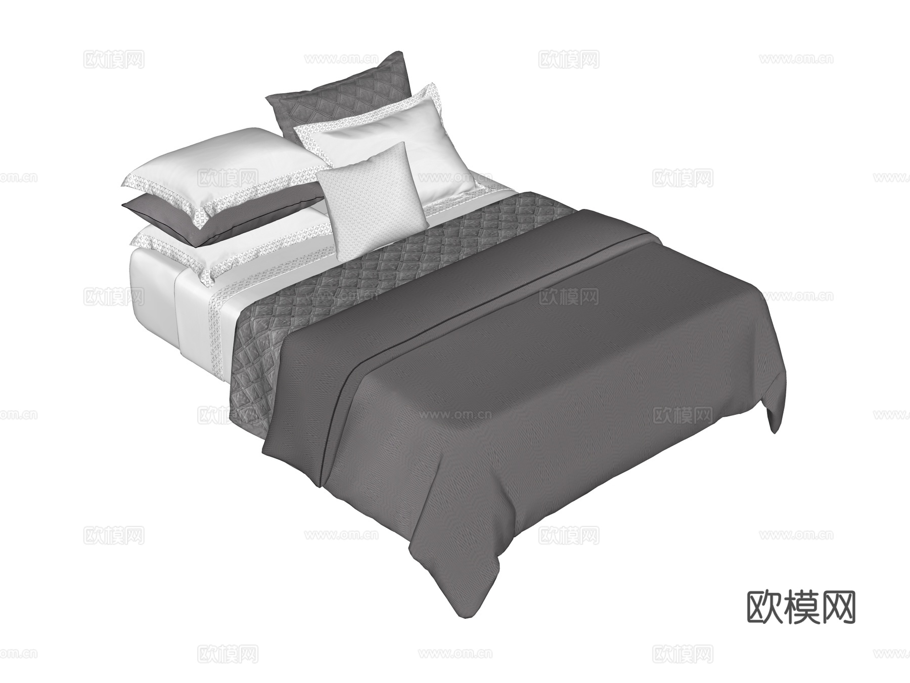 床 双人床 床上四件套su模型