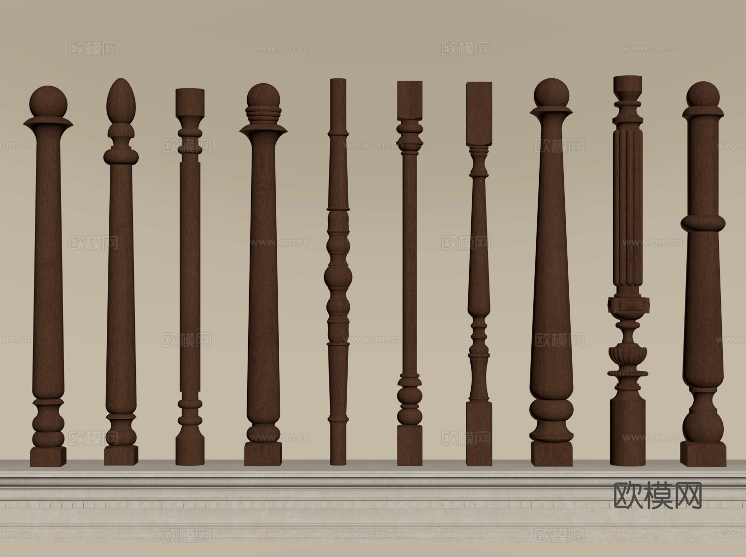 法式复古护栏 立柱 扶手su模型下载（渲染图2）