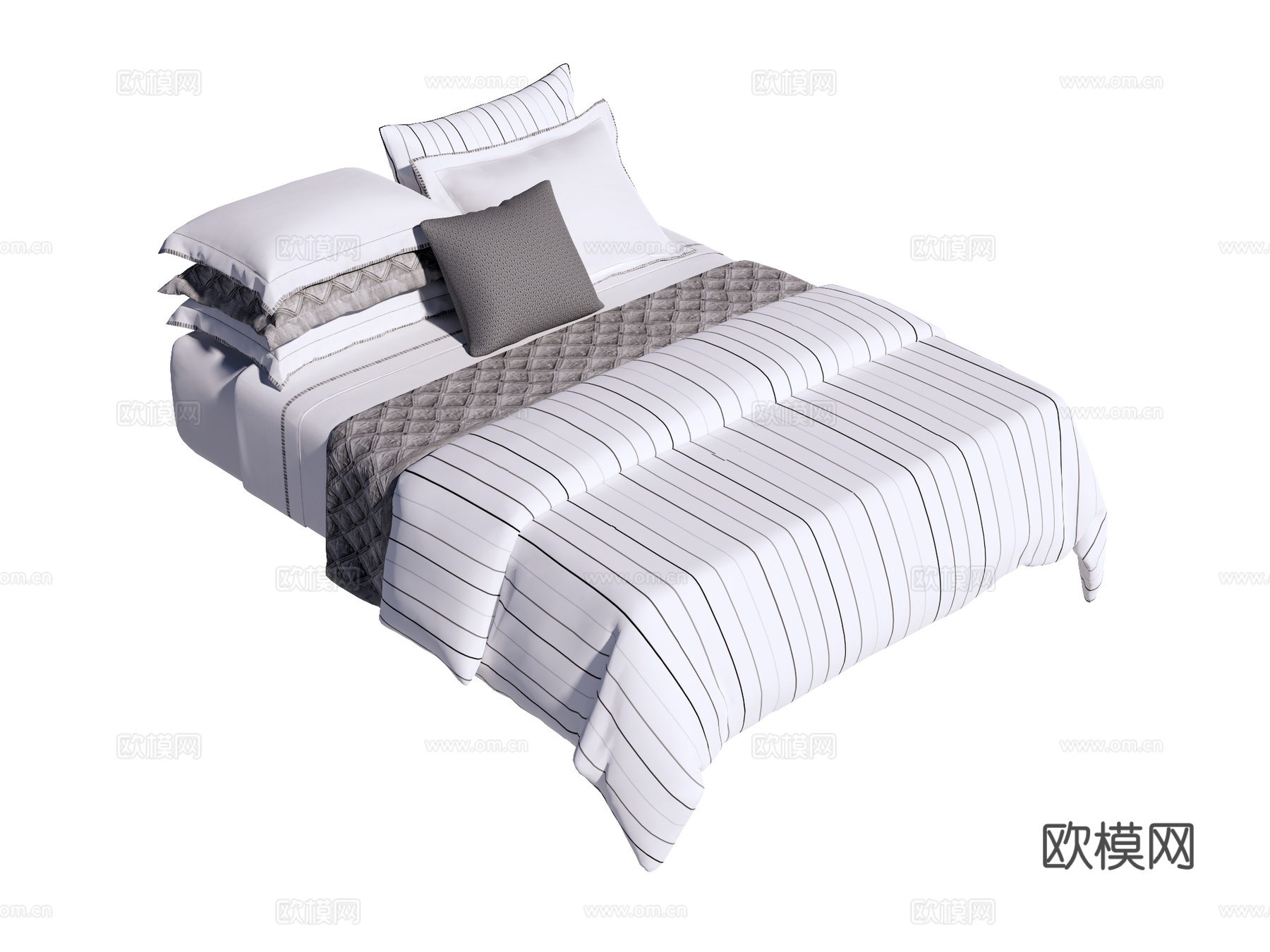 床 双人床 床上四件套su模型