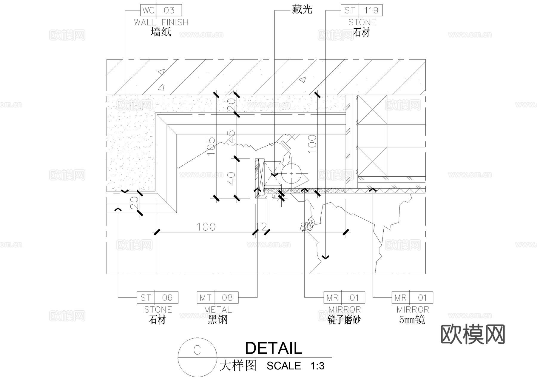 洗手台洗手池洗手盆小便器小便池大样镜子卫生间节点CADcad施工图下载（渲染图7）