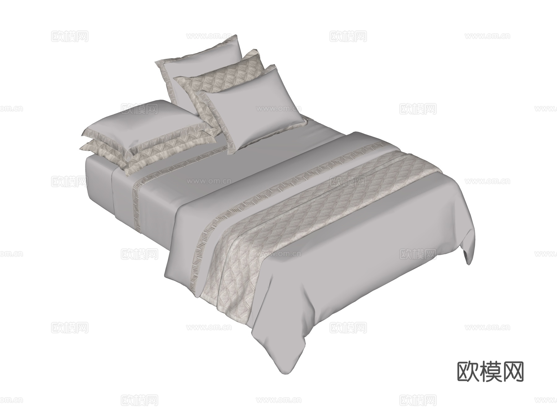 床 双人床 床上四件套su模型
