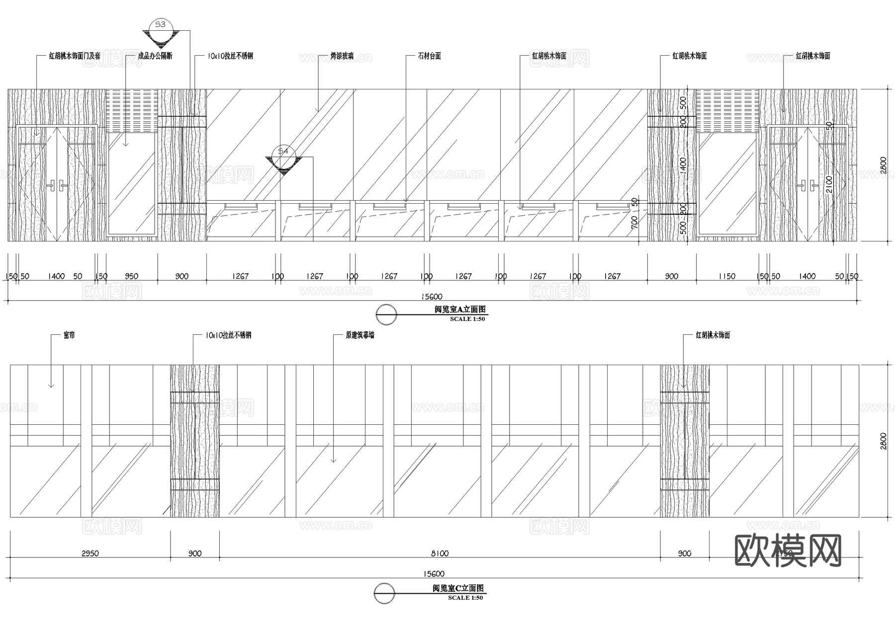 电子阅档室图书室CAD施工图cad施工图下载（渲染图3）