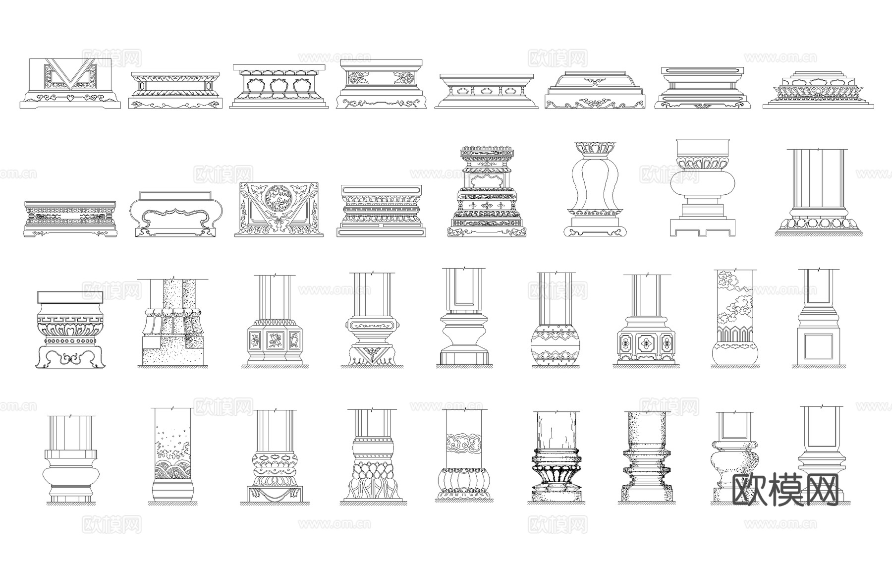 柱子基座 柱底座 石雕柱墩 柱础 柱基石 CAD施工图cad施工图