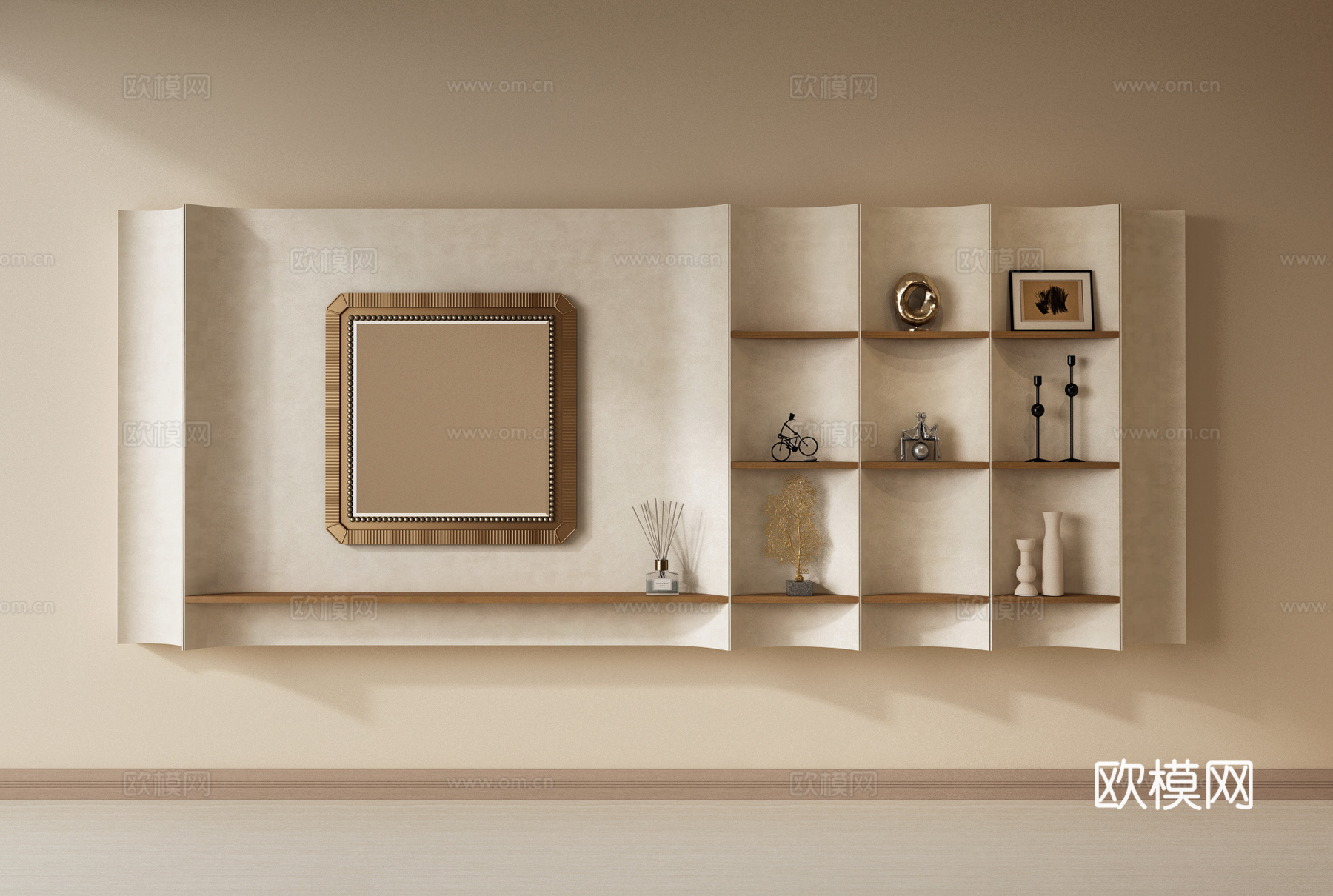 现代装饰架 置物架 展示架 书架 装饰镜 镜子 饰品摆件su模型