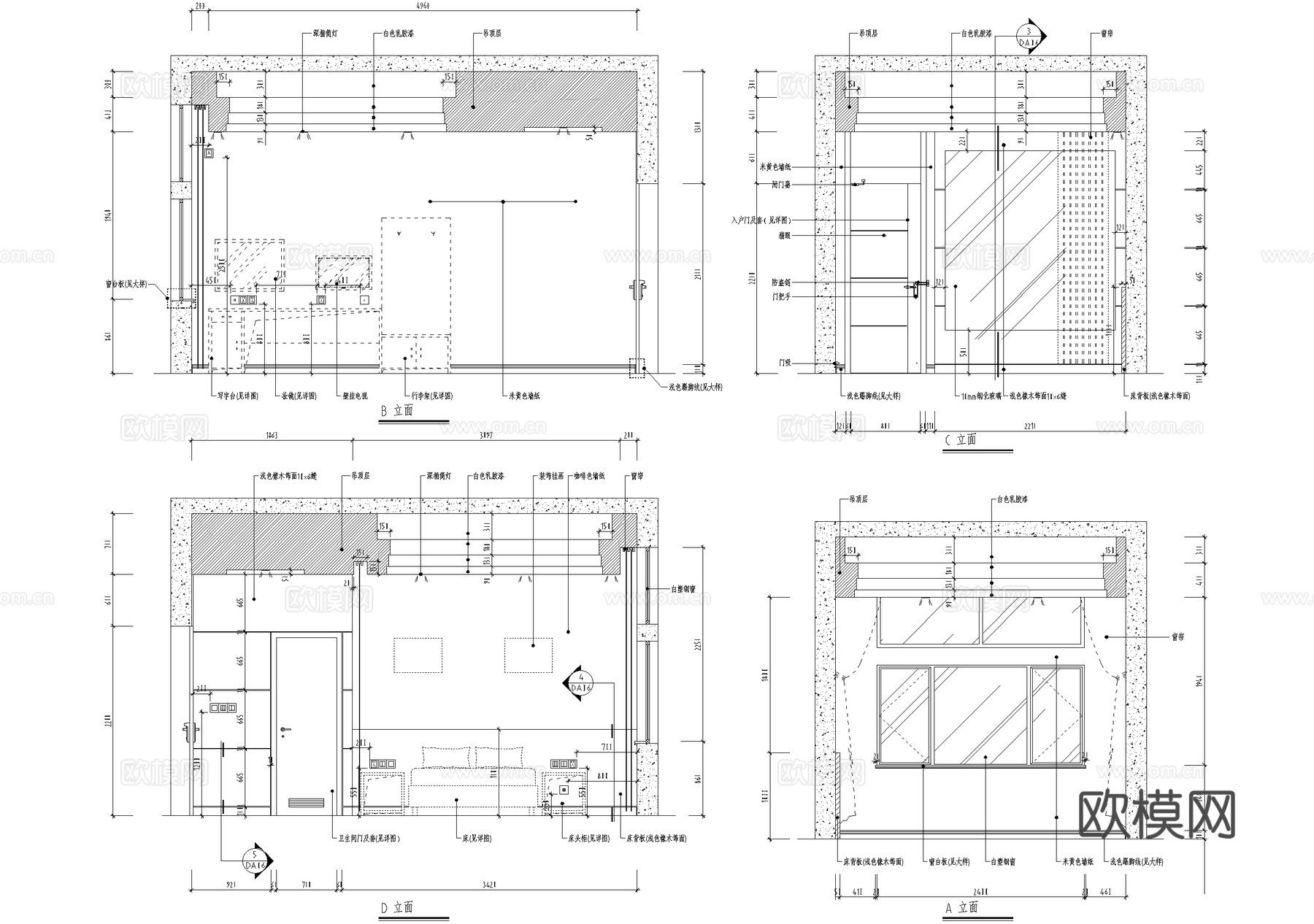 酒店客房 大床房 单人床 标准间单间 CADcad施工图