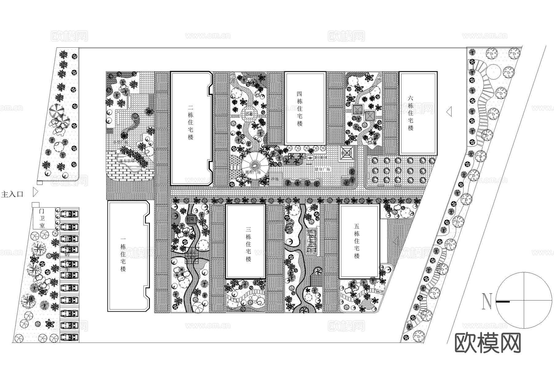 住宅小区居住区景观平面图 植物种植平面图 植物配置表 CADcad施工图