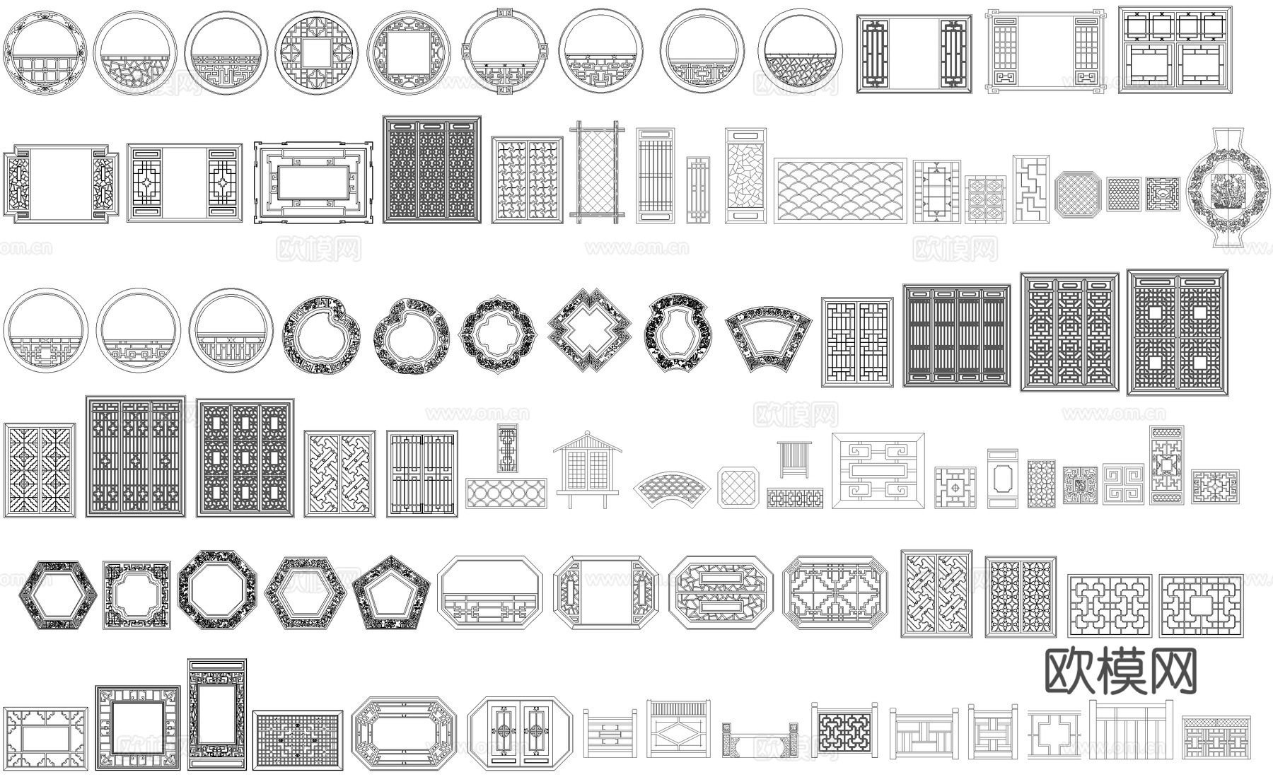 中式 木格窗 花窗 屏风隔断 栏杆围挡 纹样图案 CADcad施工图下载