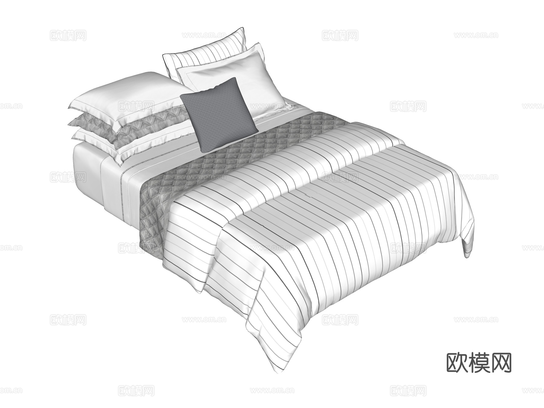 床 双人床 床上四件套su模型