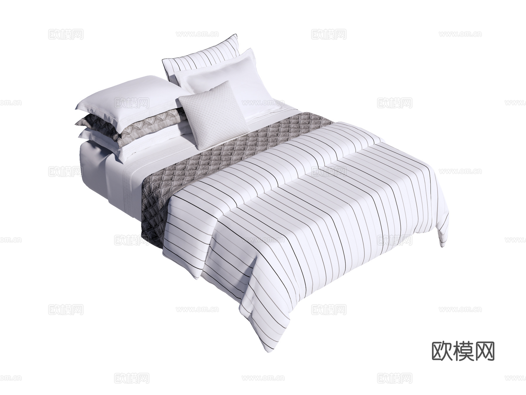 床 双人床 床上四件套su模型