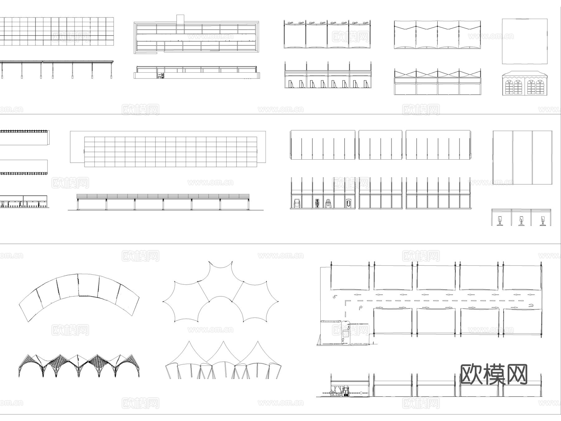 2026年最新动车充电非机动车遮阳棚CAD图库cad施工图