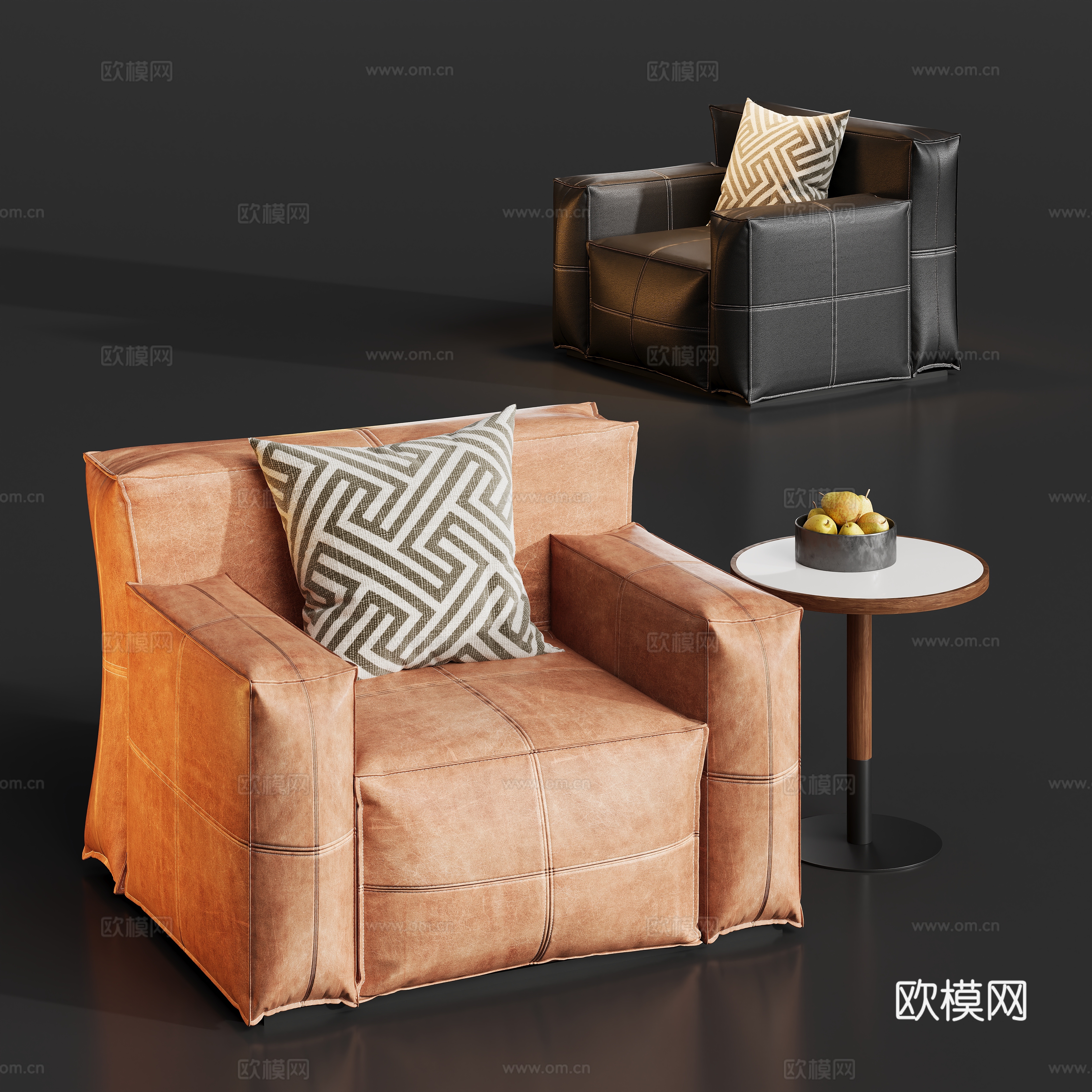 复古休闲沙发椅su模型