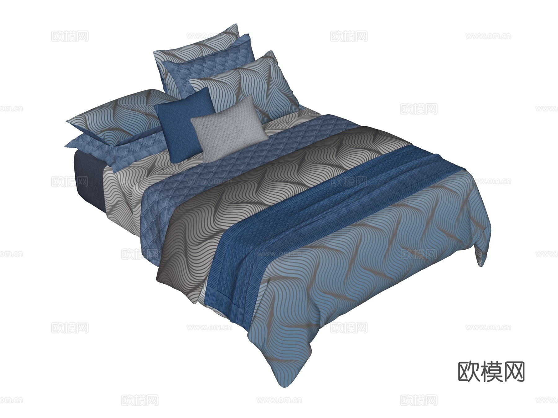 床 双人床 床上四件套su模型下载（渲染图2）