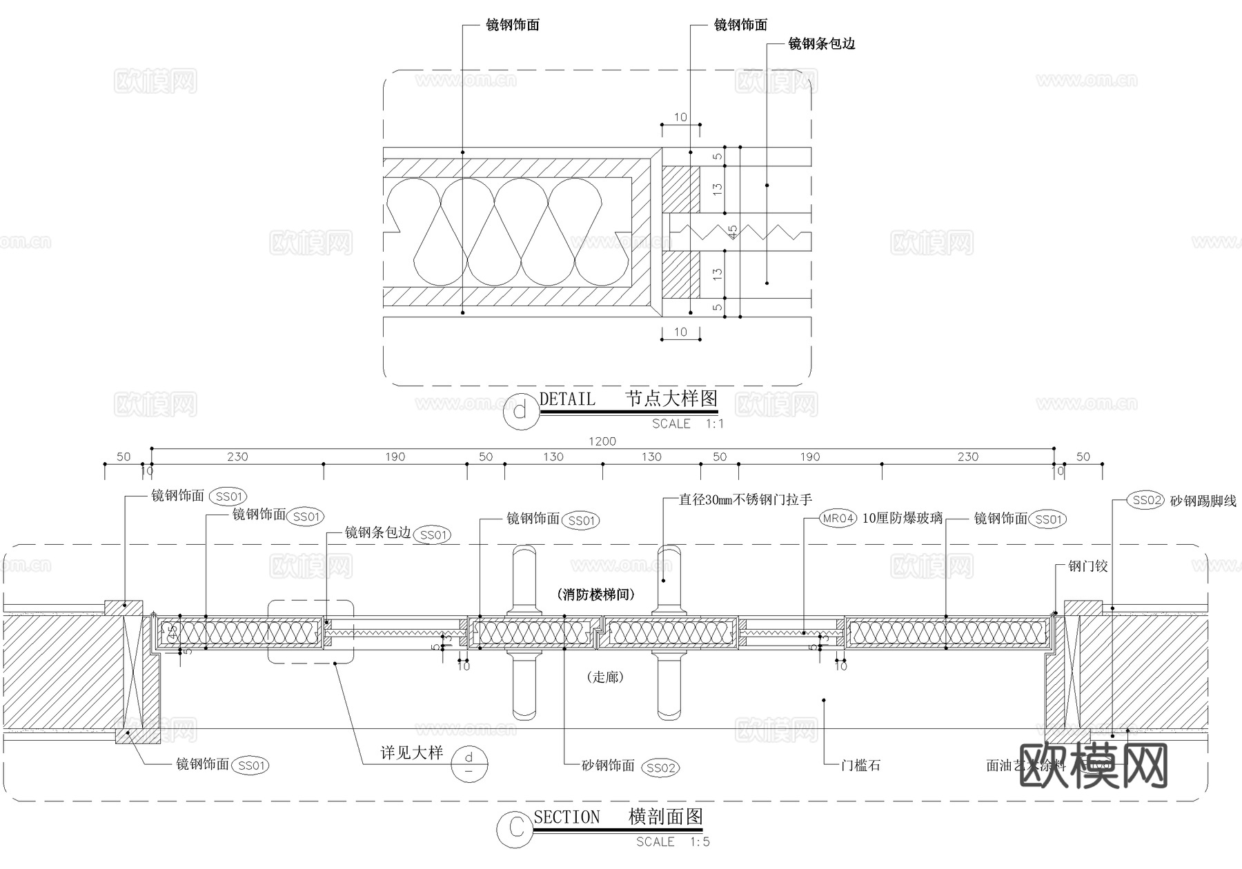消防通道门 不锈钢门节点 CADcad施工图下载（渲染图2）