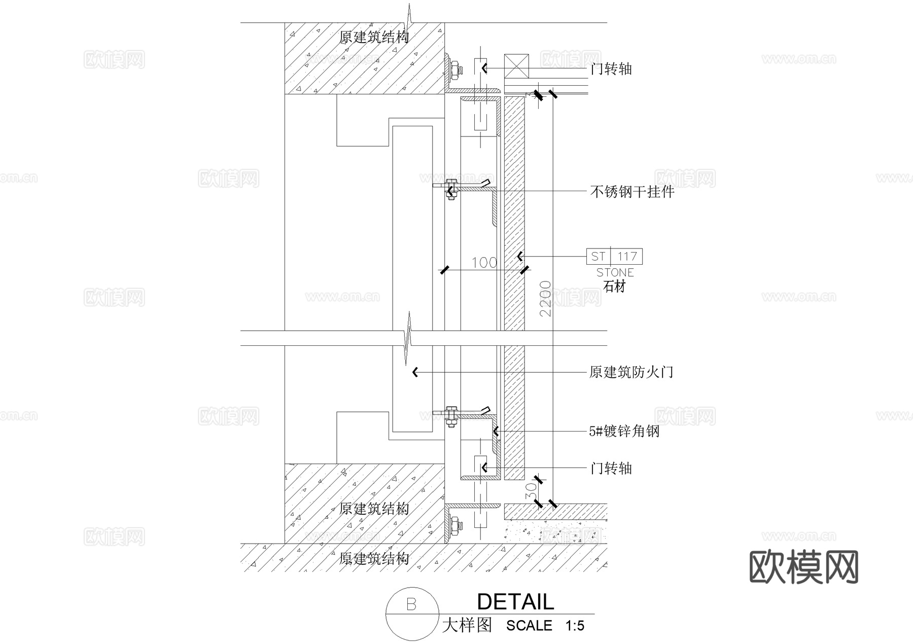 隐形门节点 石材暗门 防火门 CAD施工图cad施工图下载（渲染图5）
