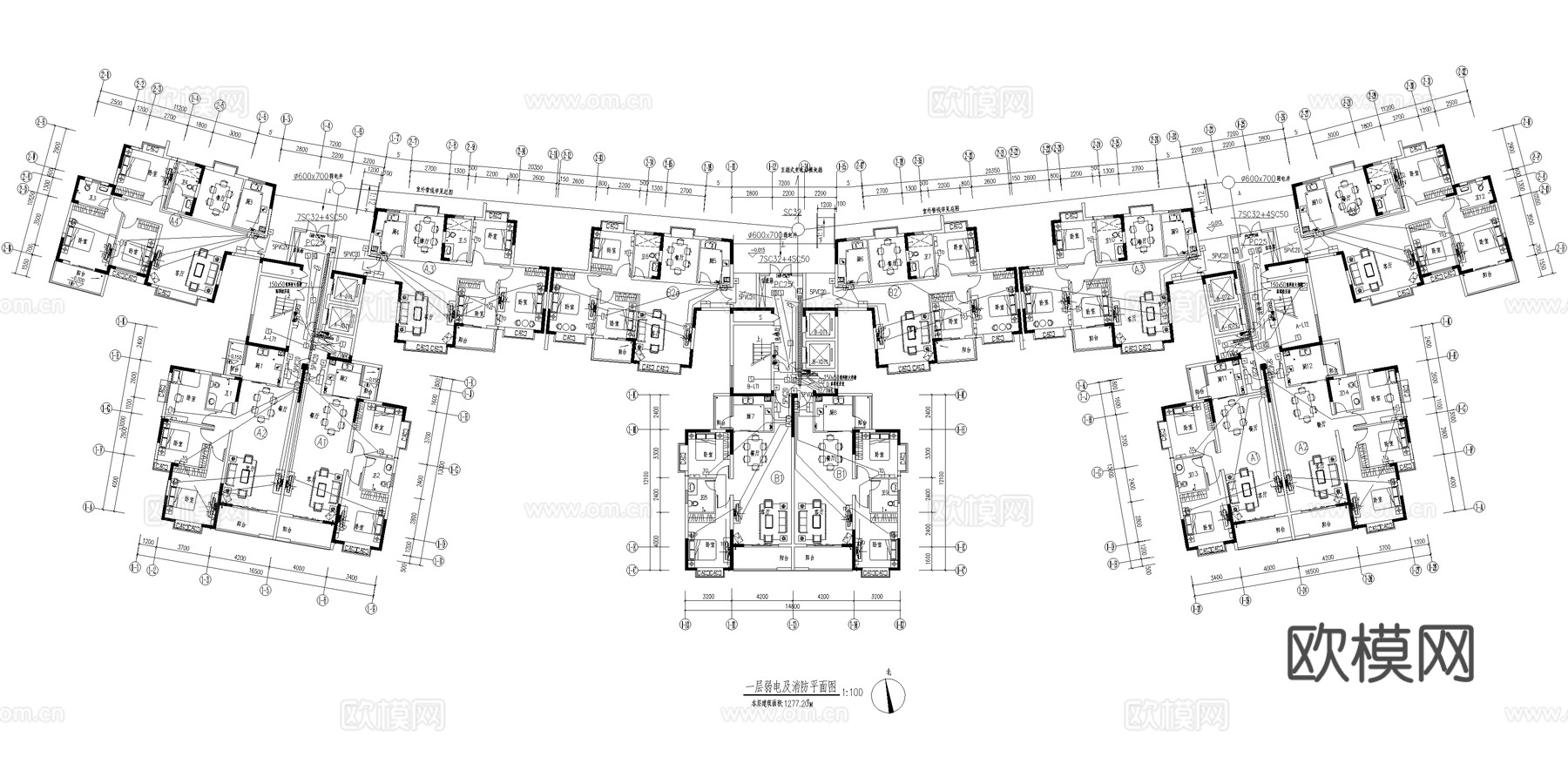 医院宿舍 建筑电气 弱电图 系统图 基础接地防雷消防 CADcad施工图下载（渲染图7）