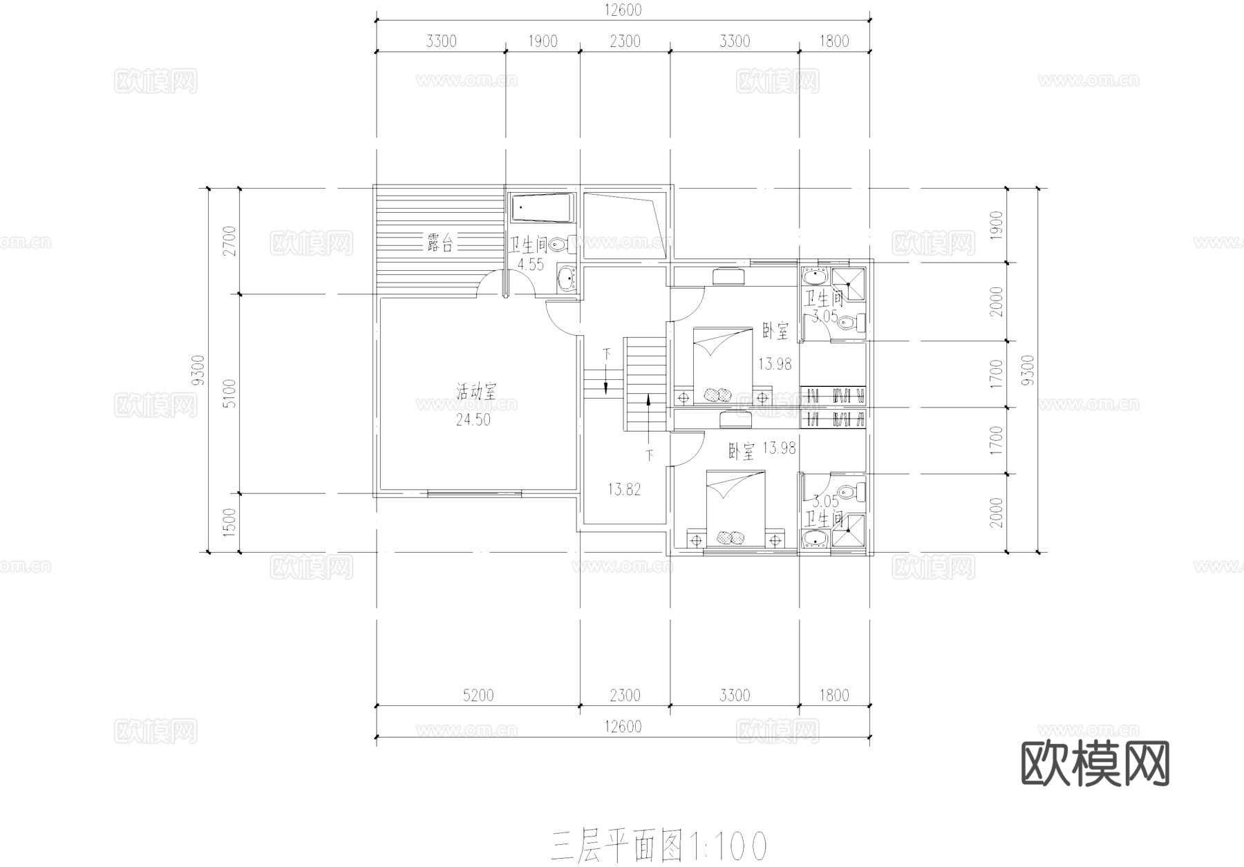 三层别墅带地下室建筑CAD施工图cad施工图