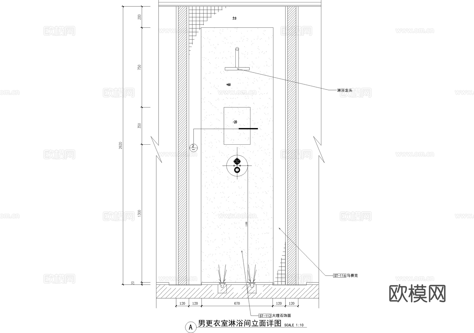 更衣室 淋浴房 洗手台节点 马桶化妆台衣柜 卫生间节点CADcad施工图下载（渲染图6）