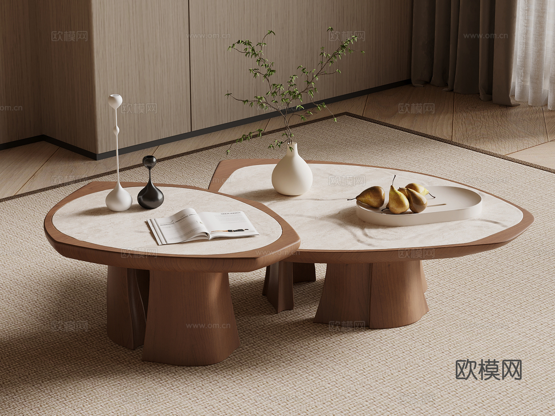 侘寂中古茶几 大理石茶几 异形茶几3d模型下载