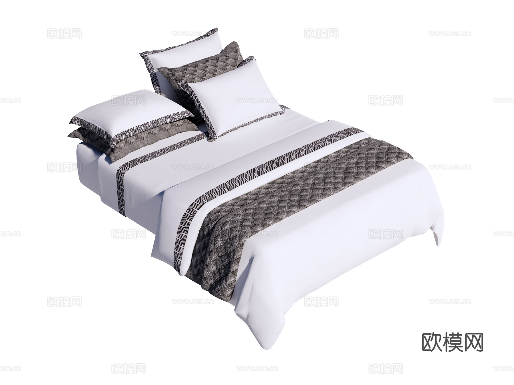 床 双人床 床上四件套su模型