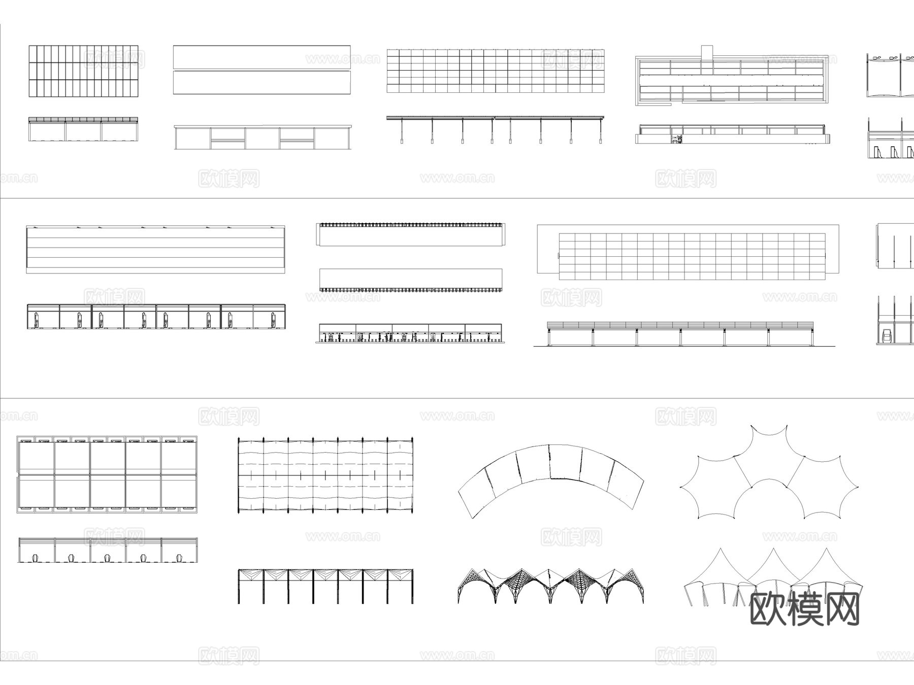 2026年最新动车充电非机动车遮阳棚CAD图库cad施工图