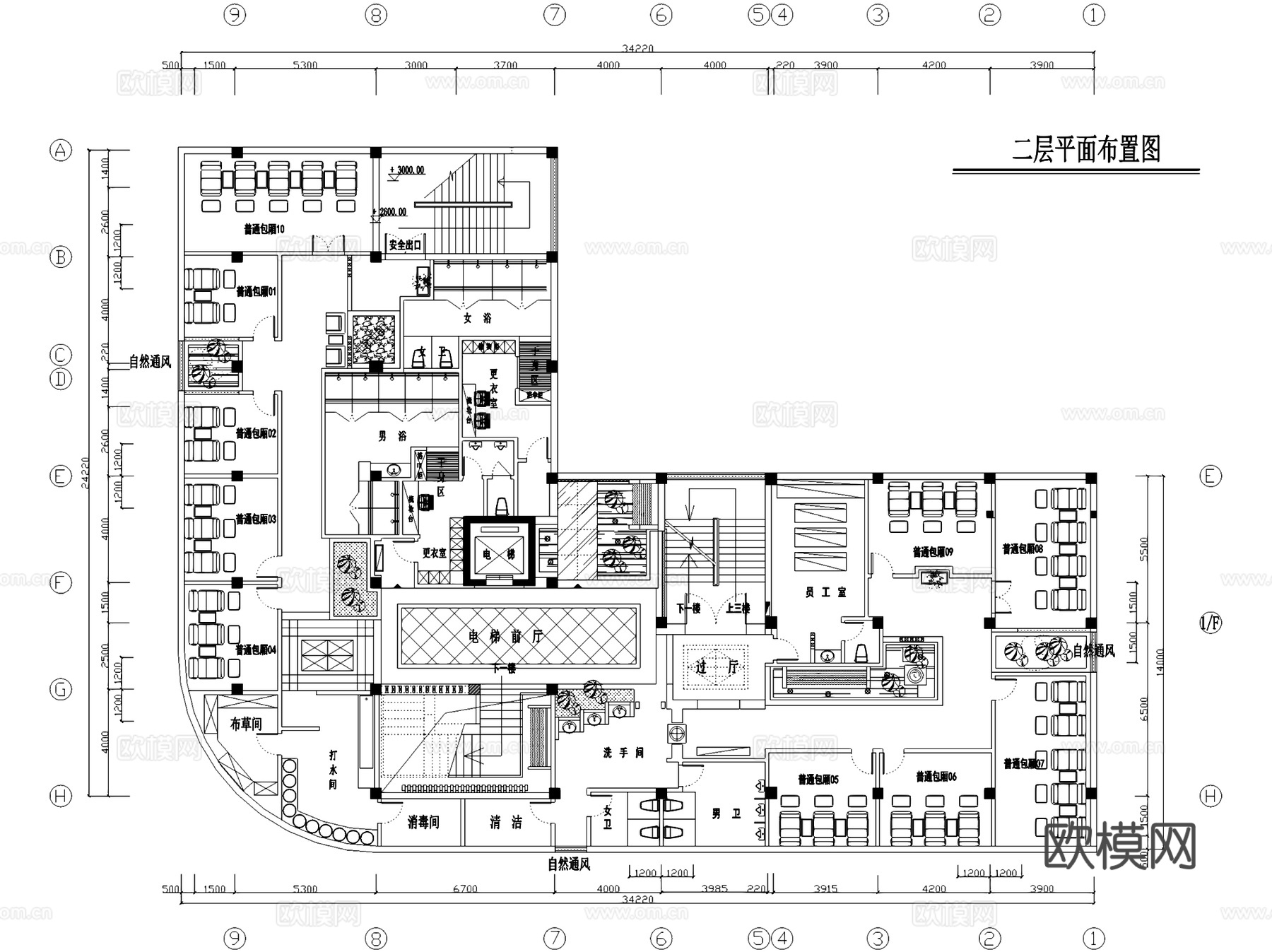 湛江足浴店室内工装CAD施工图cad施工图
