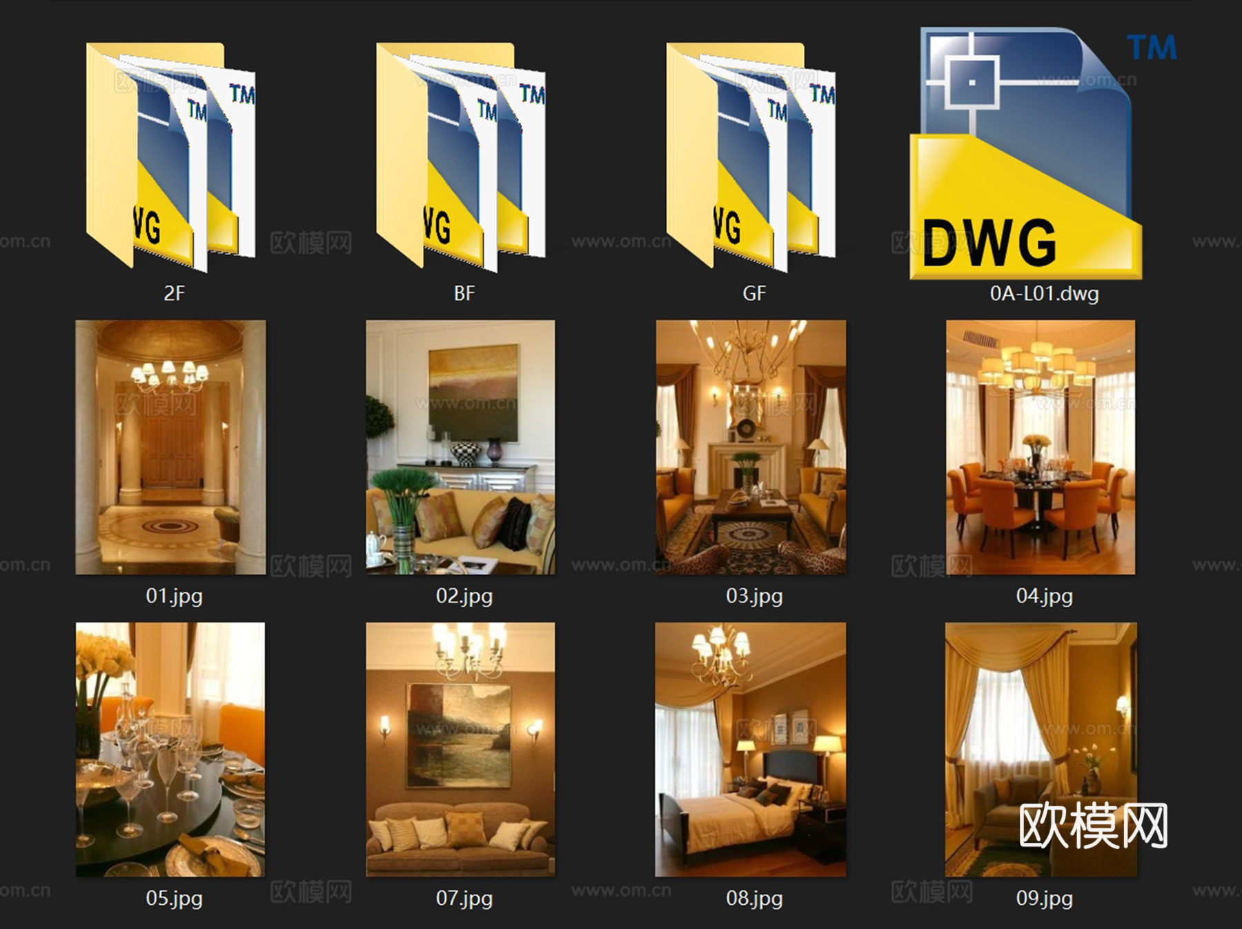 高尔夫球场A型二层别墅室内家装CAD施工图cad施工图