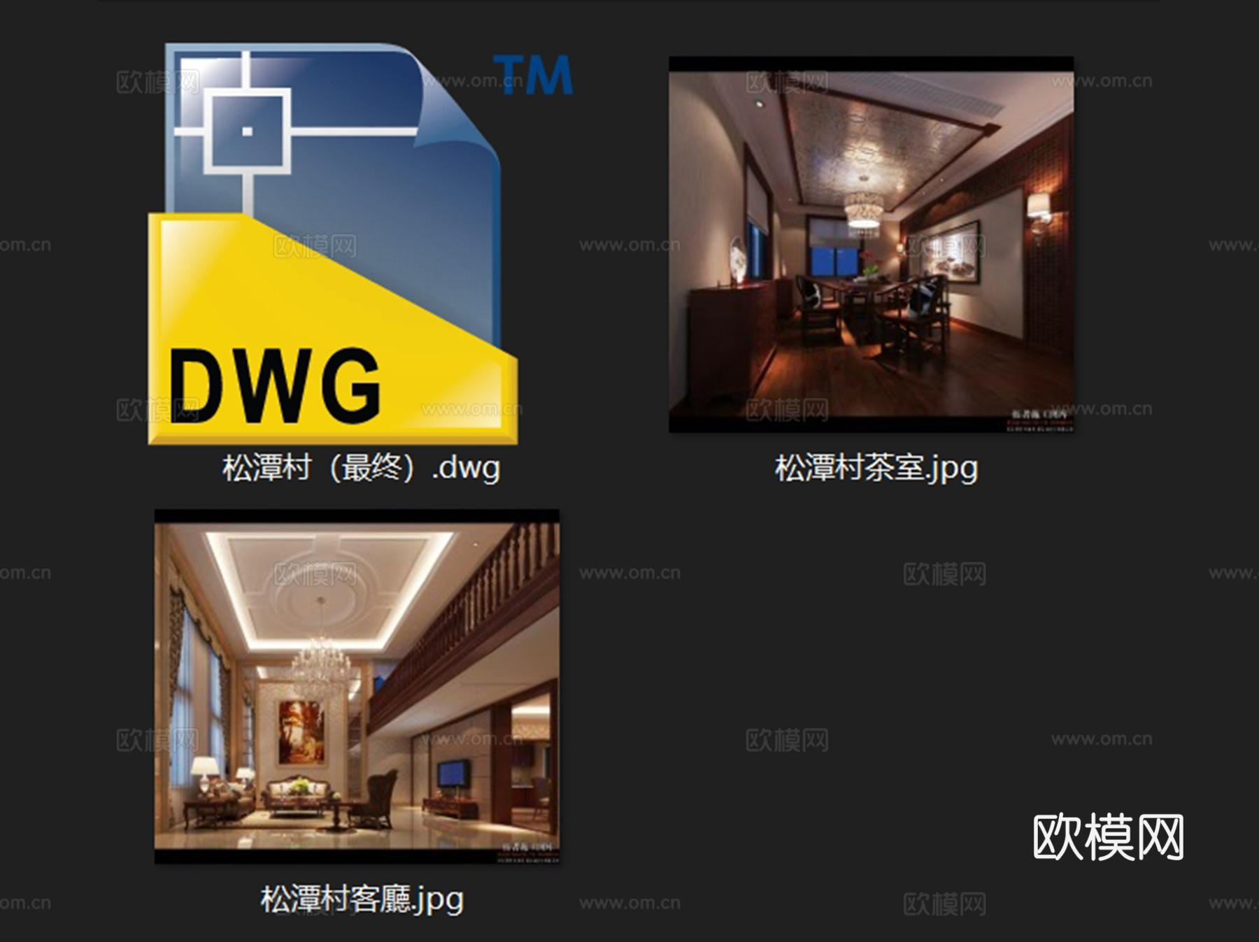松潭村二层别墅室内家装CAD施工图cad施工图下载（渲染图2）