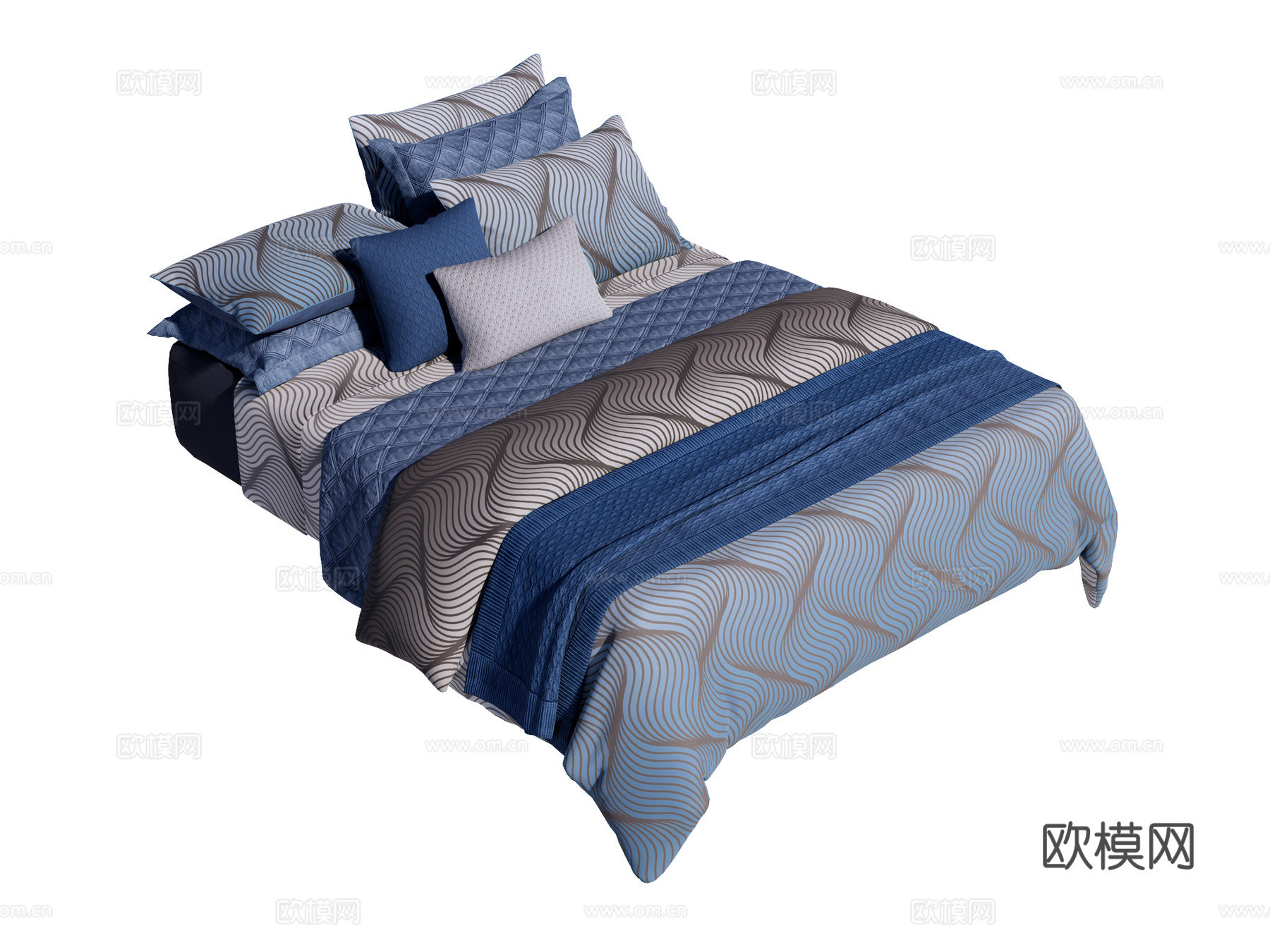 床 双人床 床上四件套su模型下载（渲染图1）