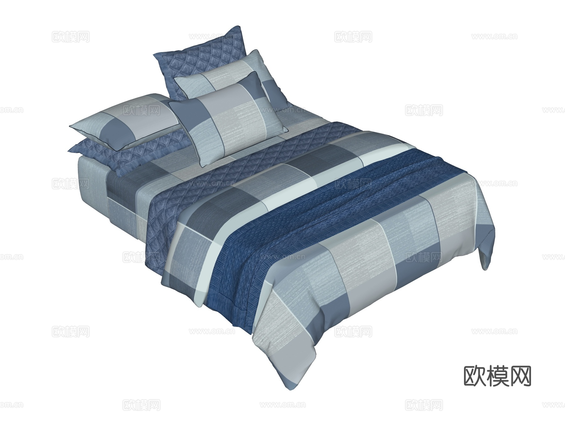 床 双人床 床上四件套su模型