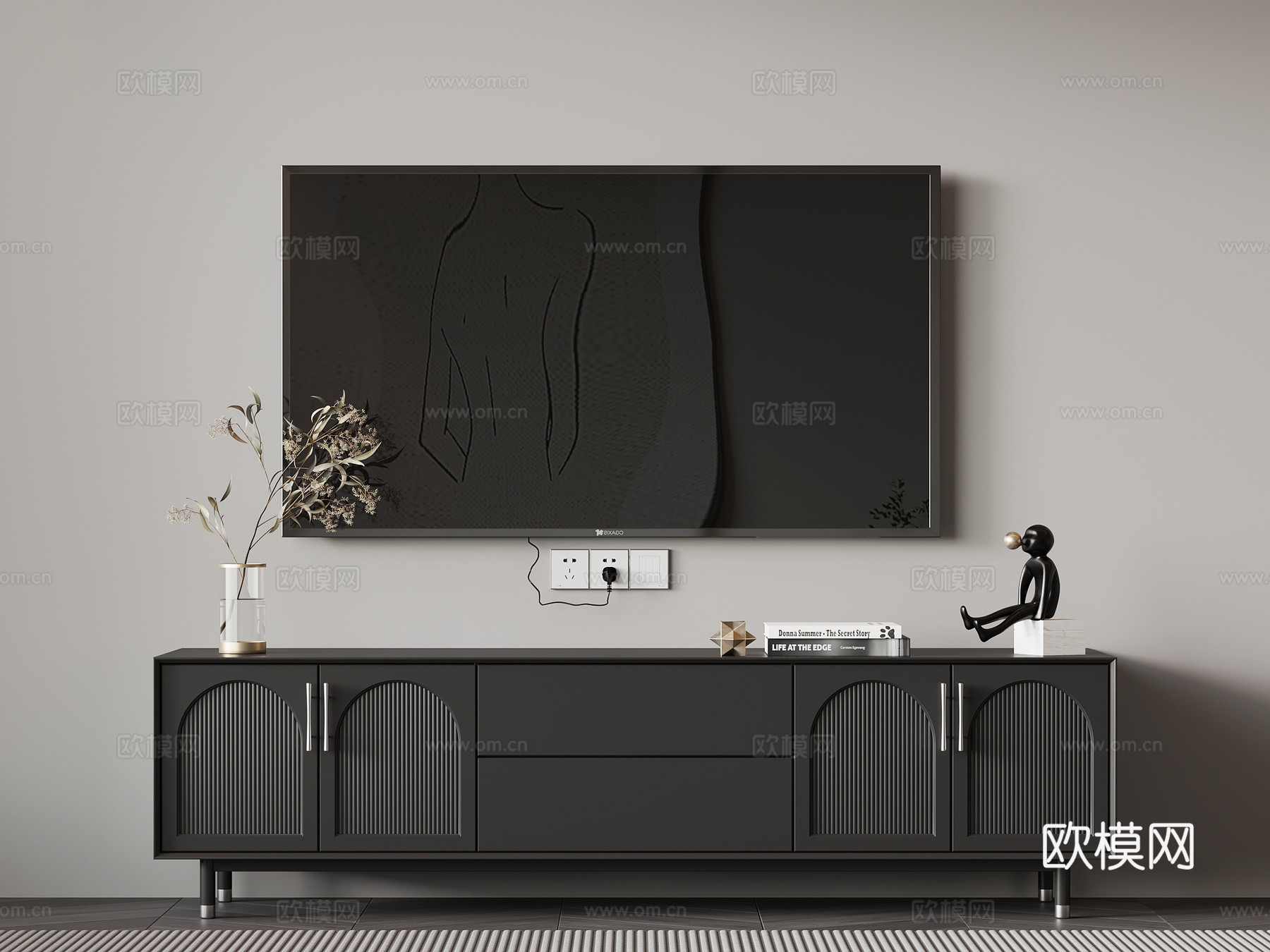 现代意式电视柜su模型