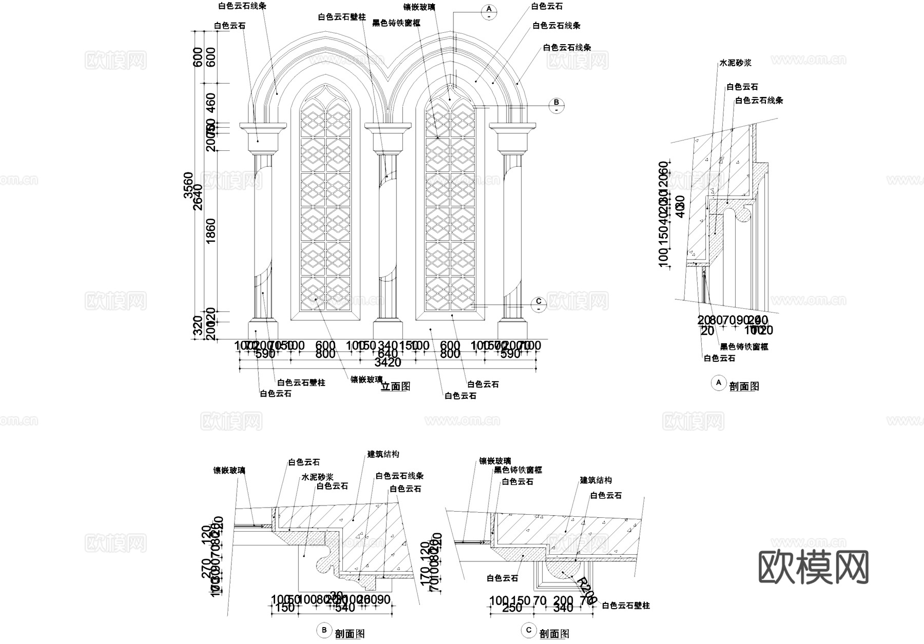 欧式窗户节点大样详图CAD施工图cad施工图