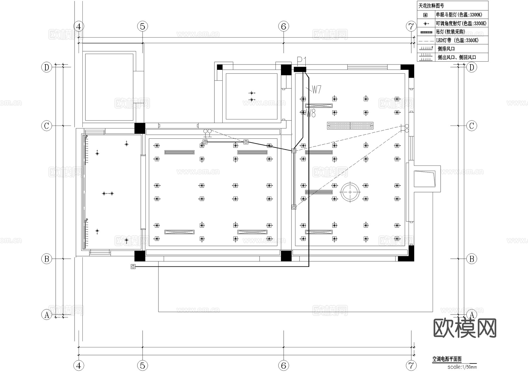 别墅家装电气图弱电图强电图系统图照明空调电源插座CADcad施工图下载（渲染图4）