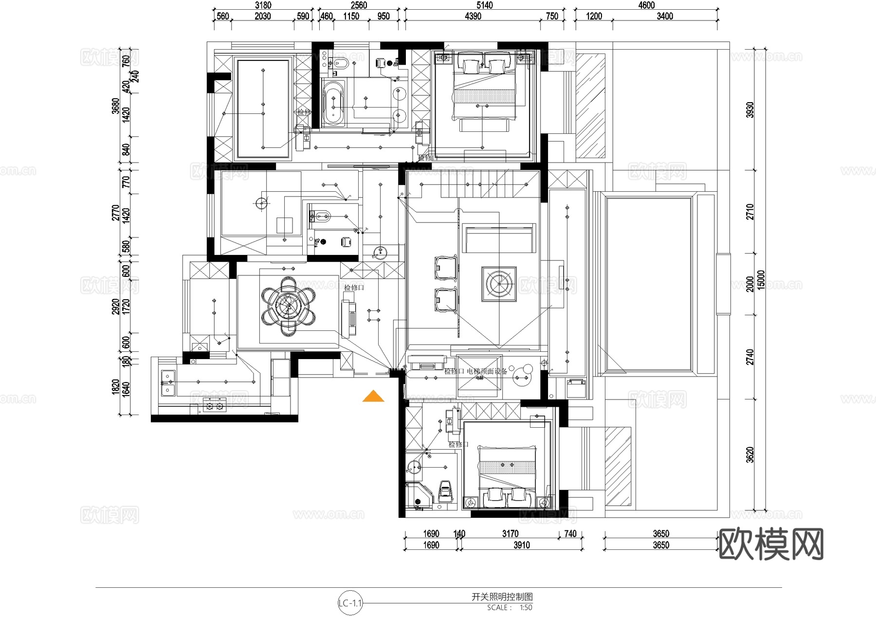 别墅平面系统图 户型图 吊顶图 水电图 CAD施工图cad施工图