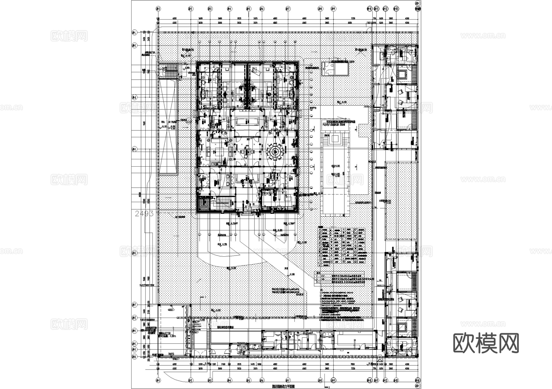 酒店一层客房电气图 插座动力平面图 配电箱后勤区系统图CADcad施工图下载（渲染图1）