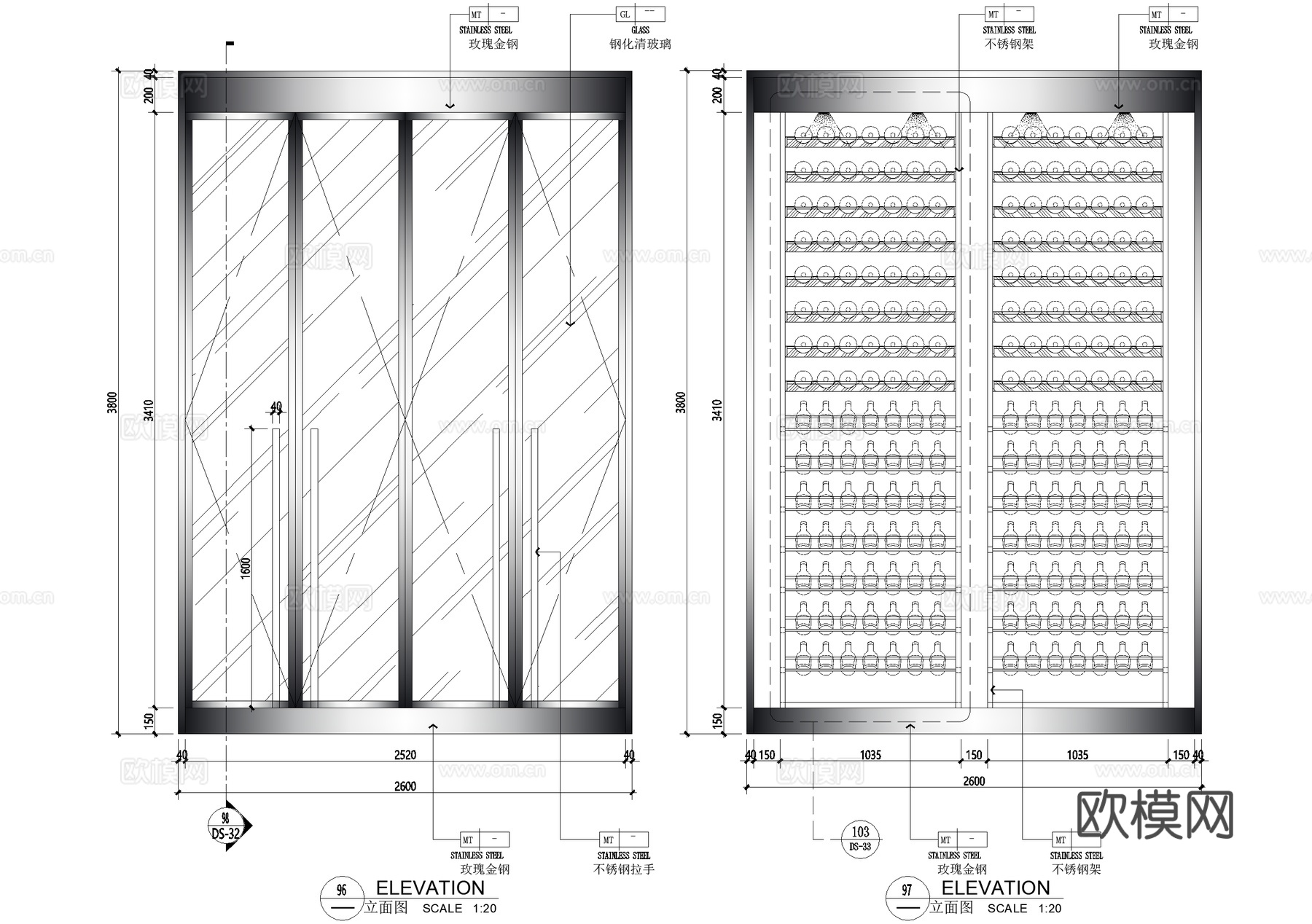 酒柜 酒架 不锈钢玻璃架 厨柜 CAD施工图cad施工图