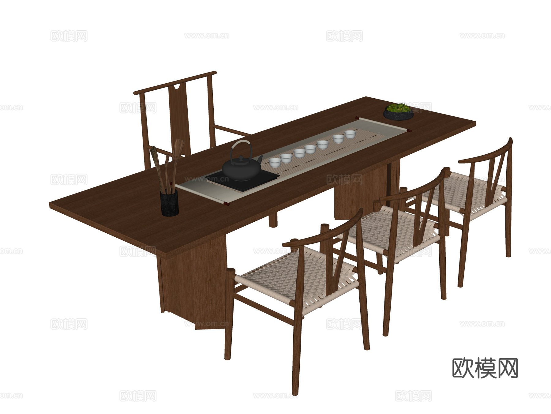 现代茶桌椅 茶椅 茶桌 茶具su模型