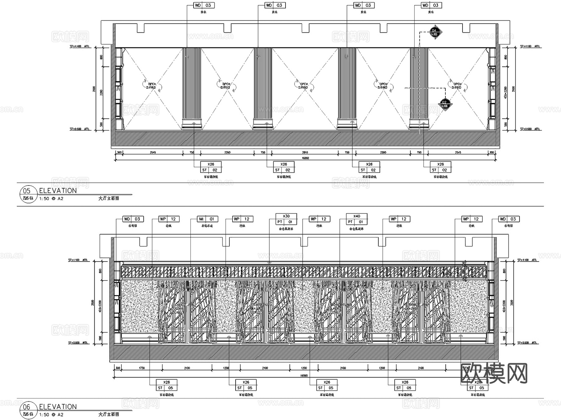 温岭九龙大饭店会所大堂公区室内工装CAD施工图cad施工图