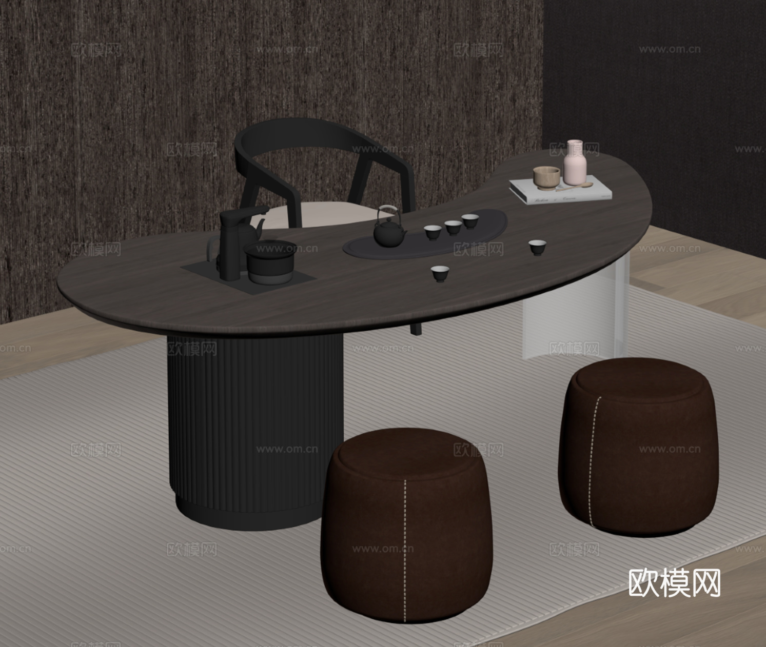 现代意式茶桌椅 小茶台su模型下载（渲染图2）