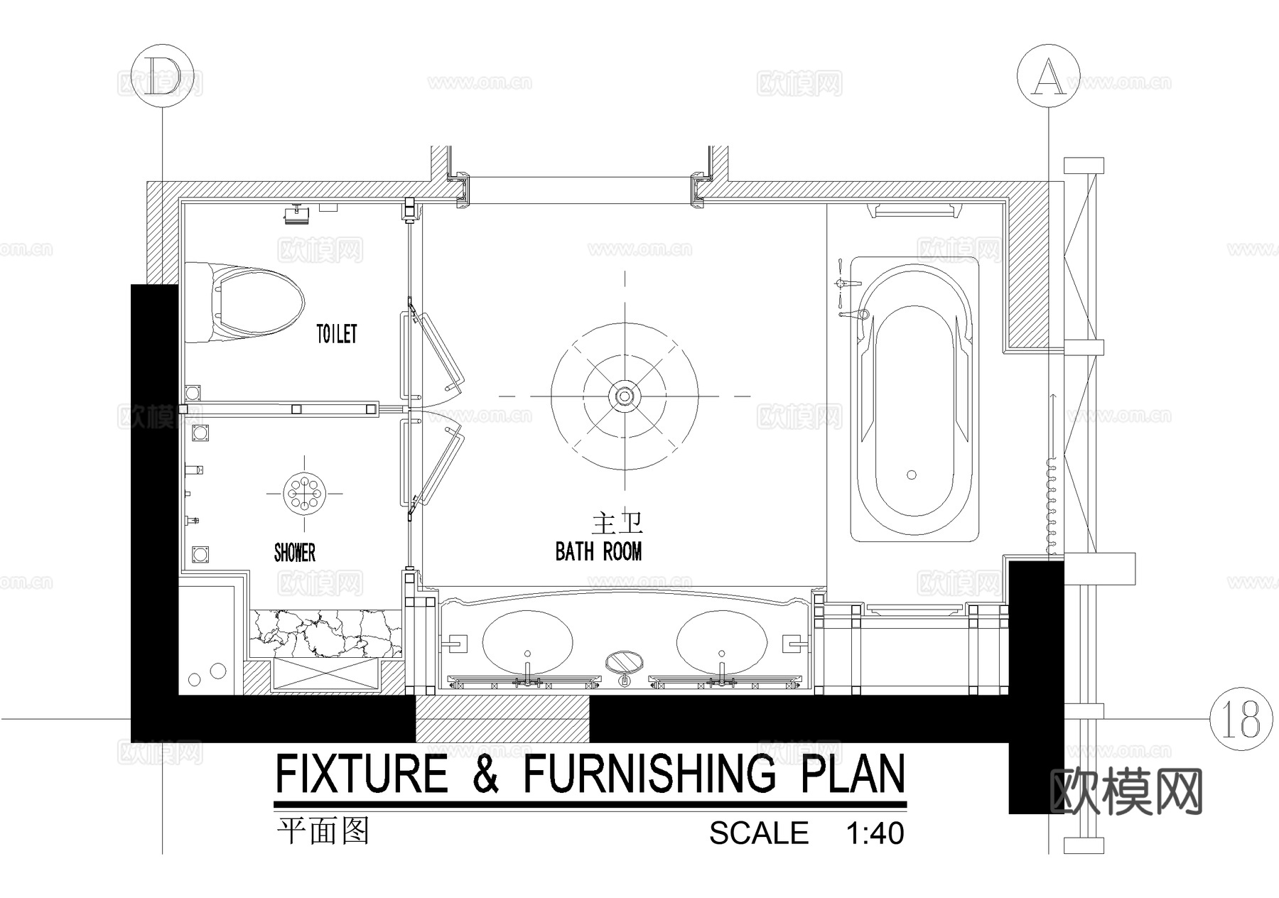 主卧干湿分离卫生间室内家装 CADcad施工图