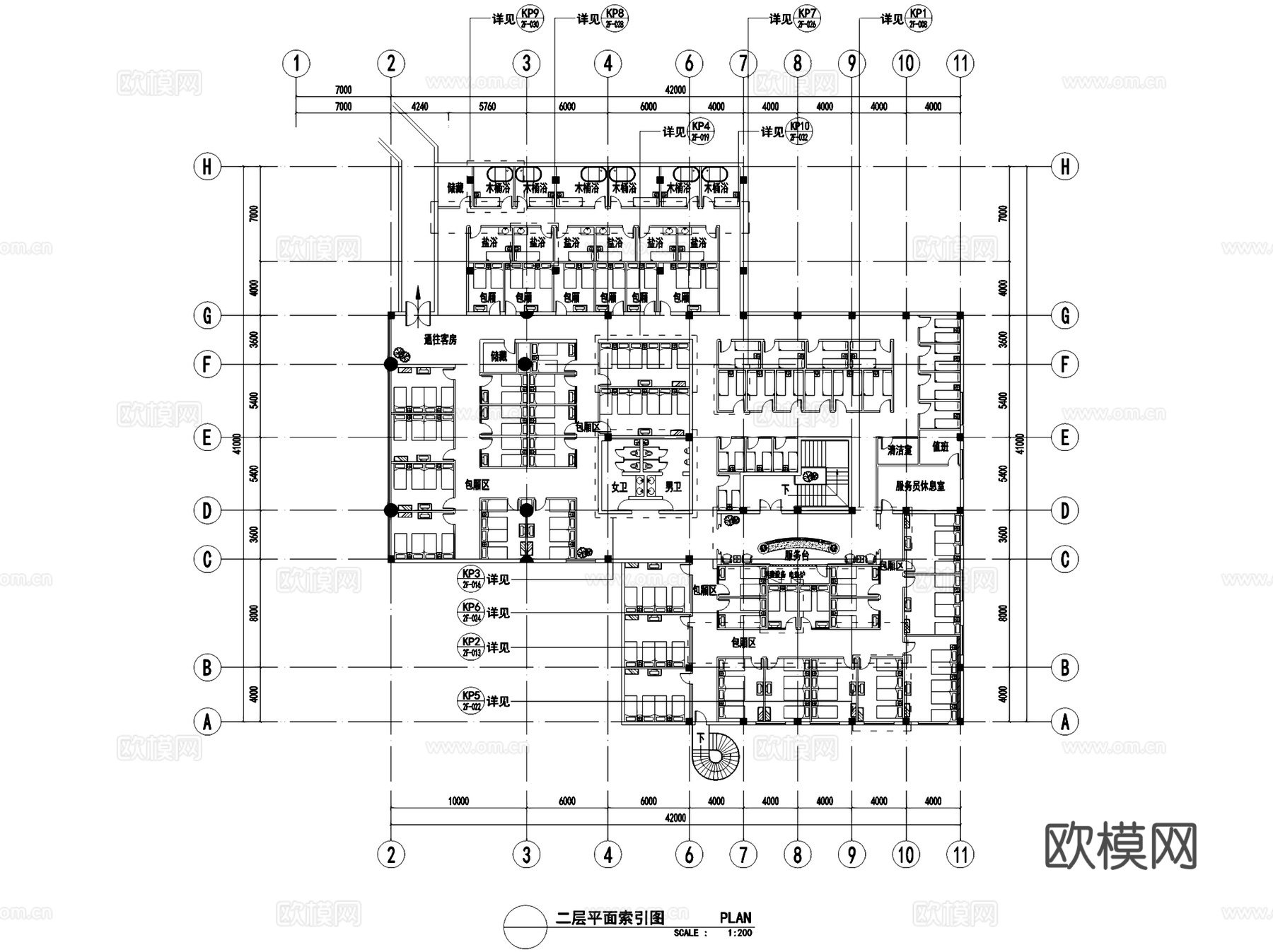 影帝天池之星宾馆洗浴中心室内工装CAD施工图cad施工图