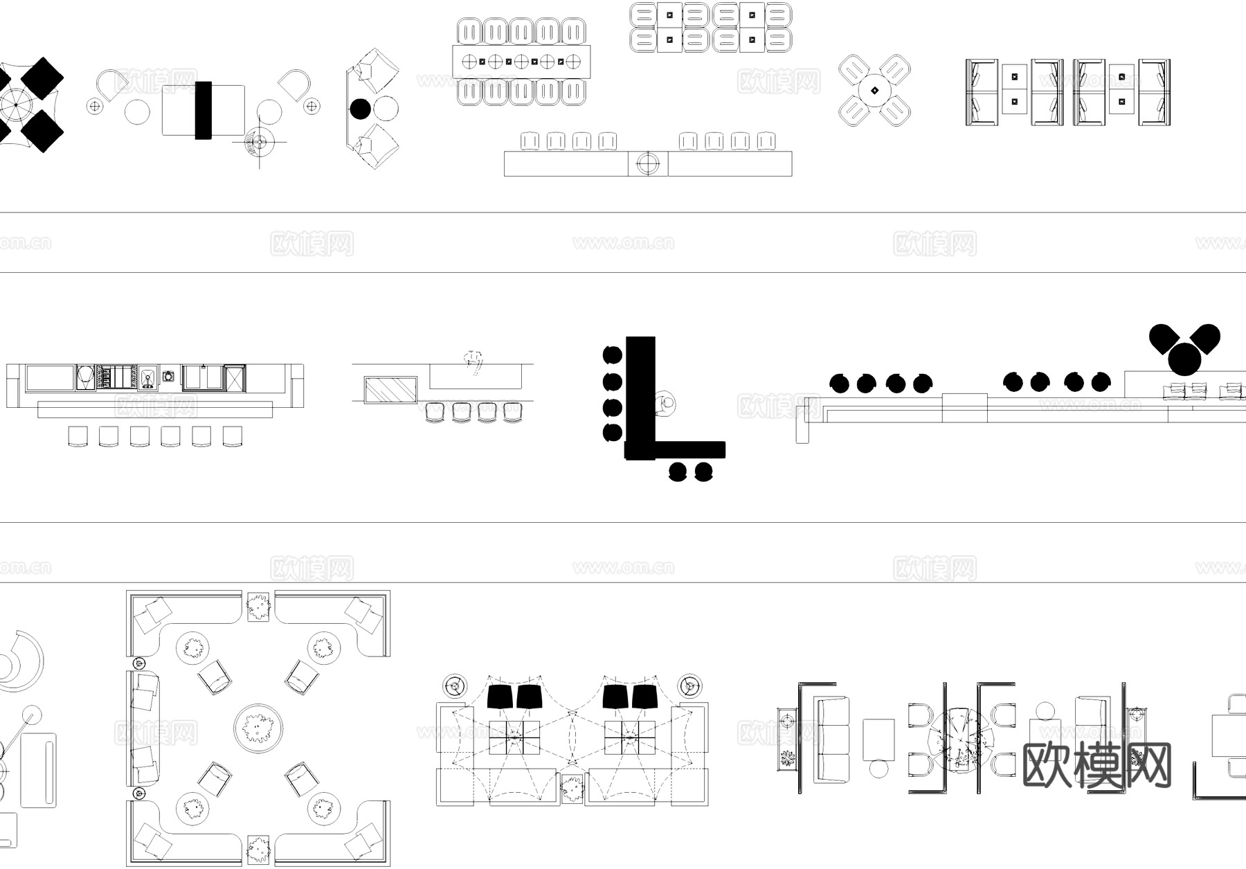 咖啡厅奶茶店酒吧桌椅吧台沙发平面图块图库cad施工图