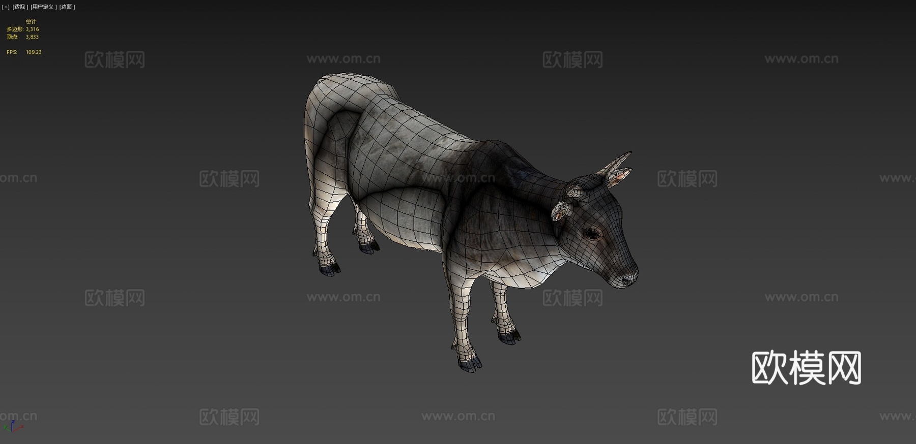 亚洲瘤牛低多边形3d模型下载（渲染图4）