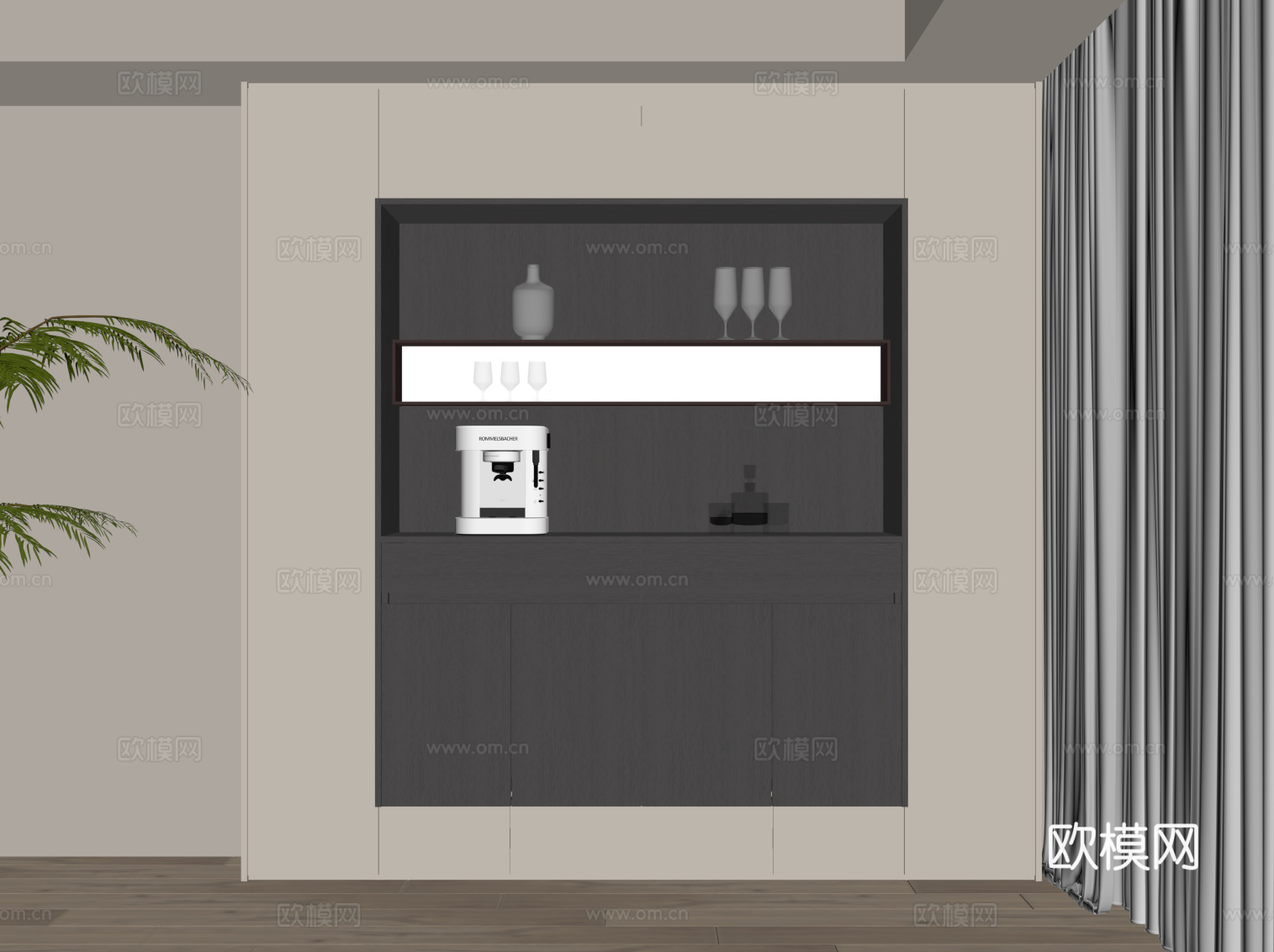 现代简约酒柜 餐边柜su模型