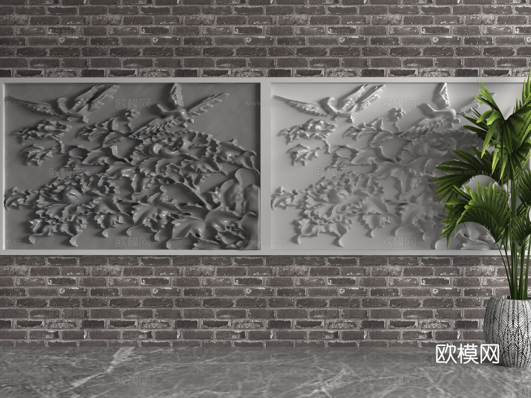 现代浮雕墙3d模型下载