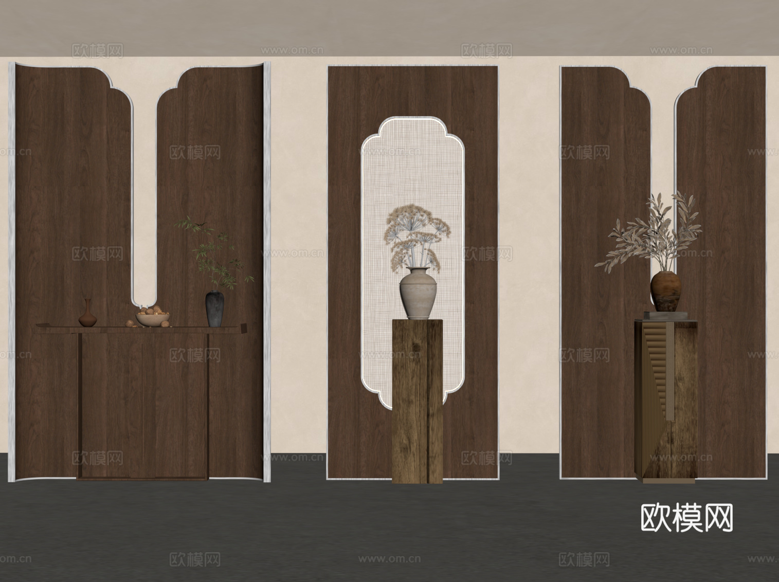 新中式玄关 屏风su模型